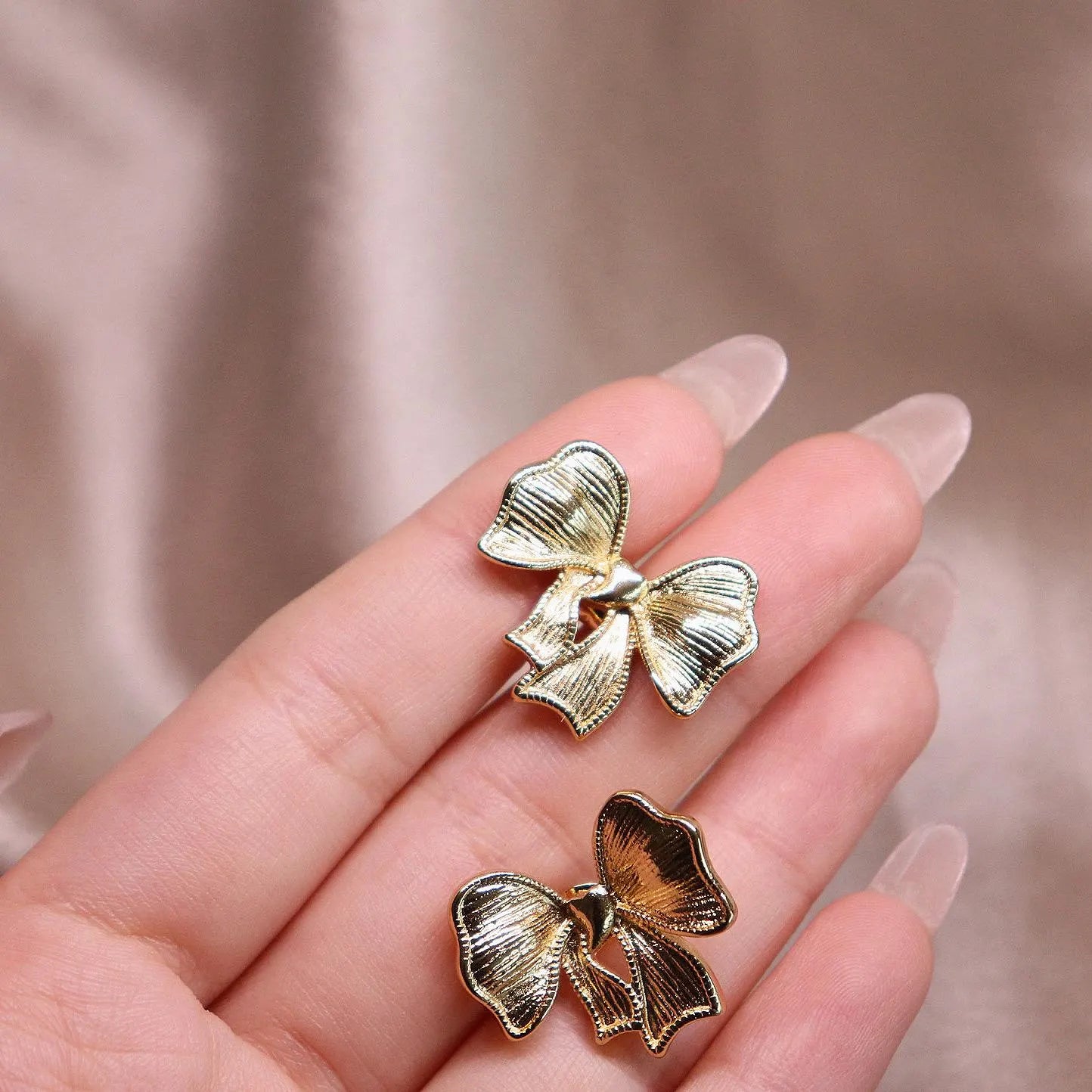 Textured Ribbon Bow Stud Earrings