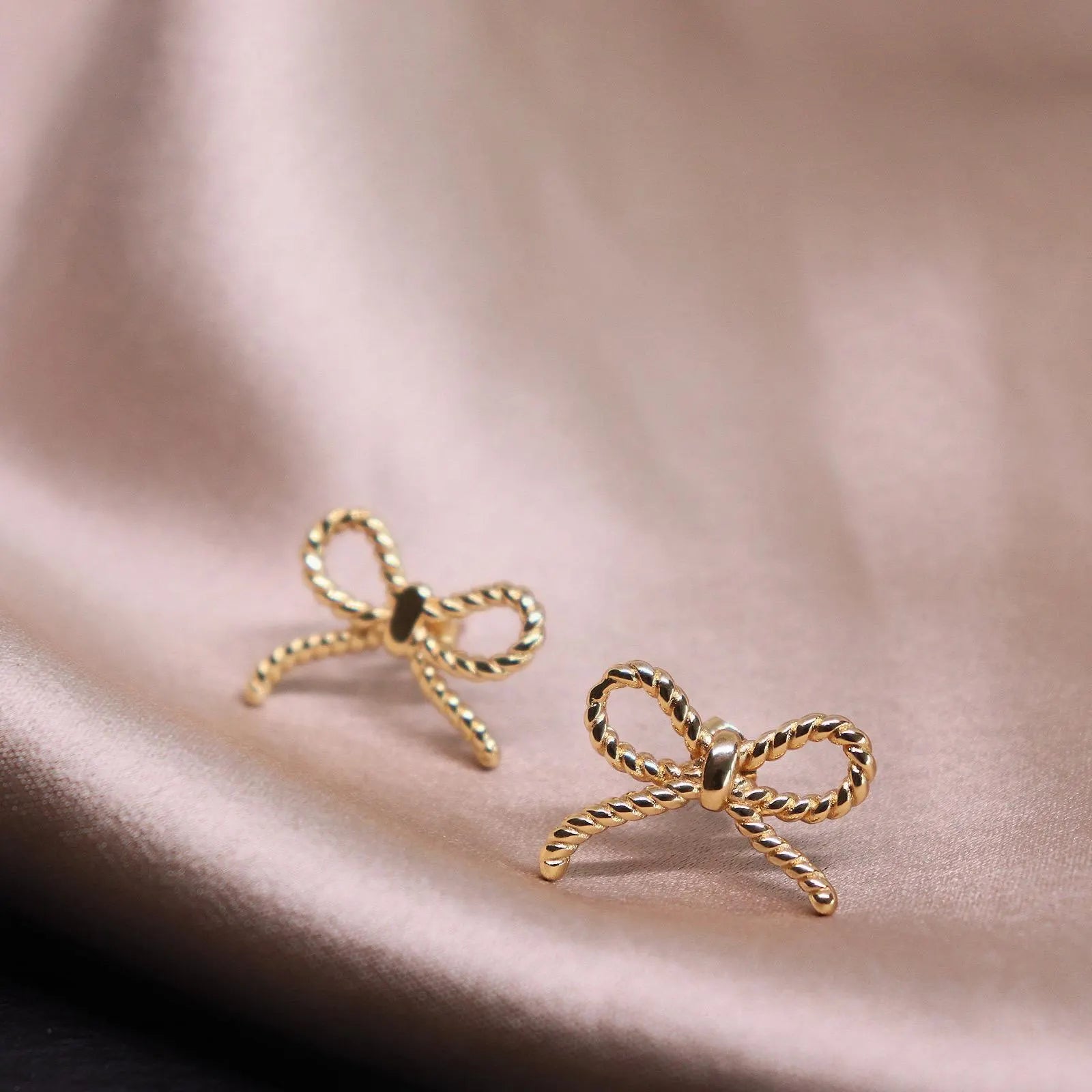 Twisted Ribbon Bow Stud Earrings