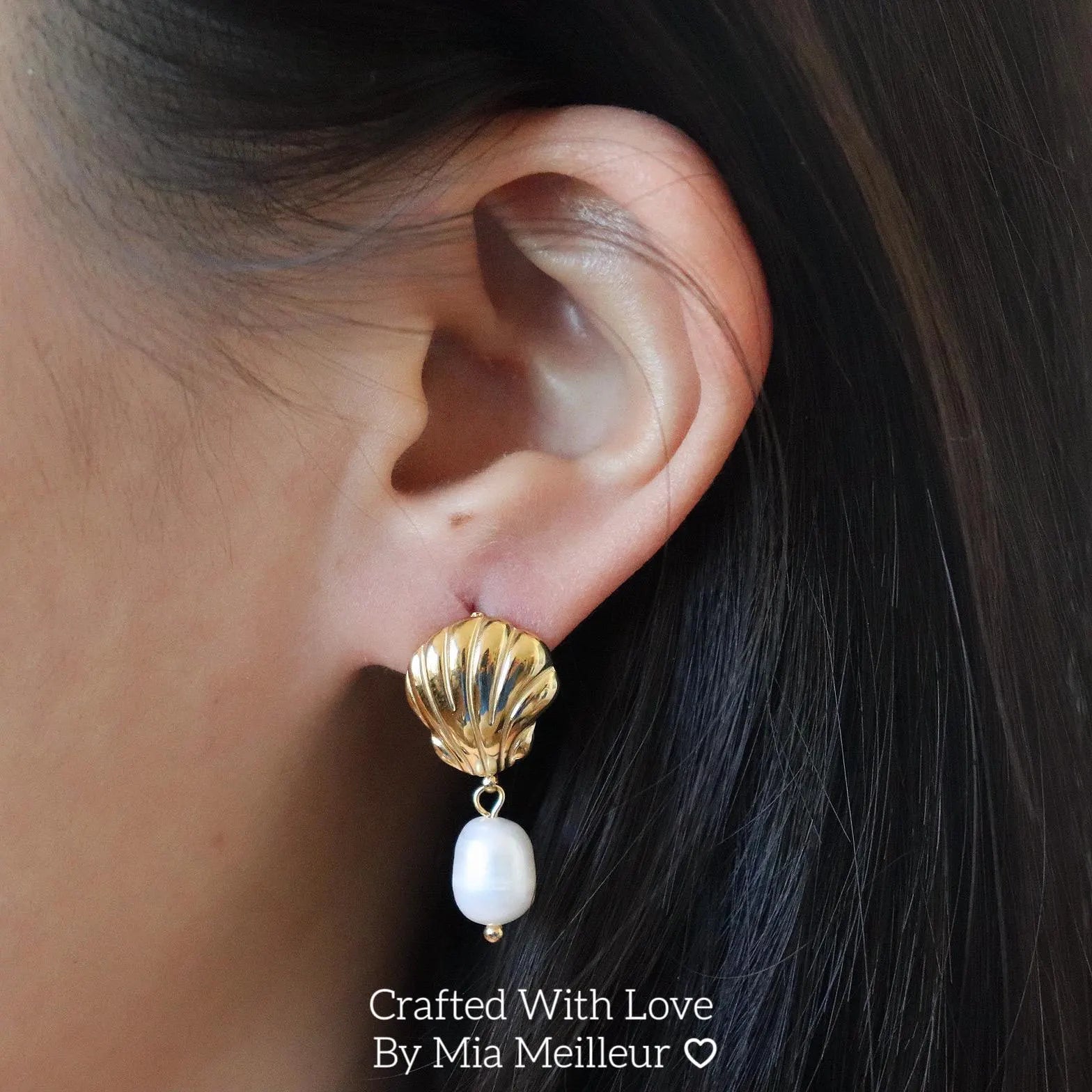Seashell and Pearl Stud Earrings