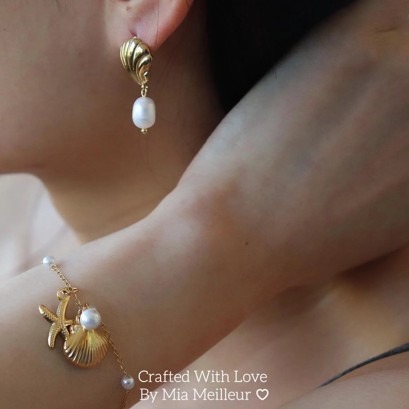 Seashell and Pearl Stud Earrings