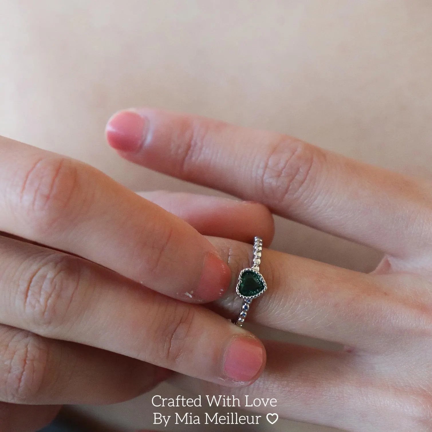 Dainty Emerald Heart Adjustable Ring