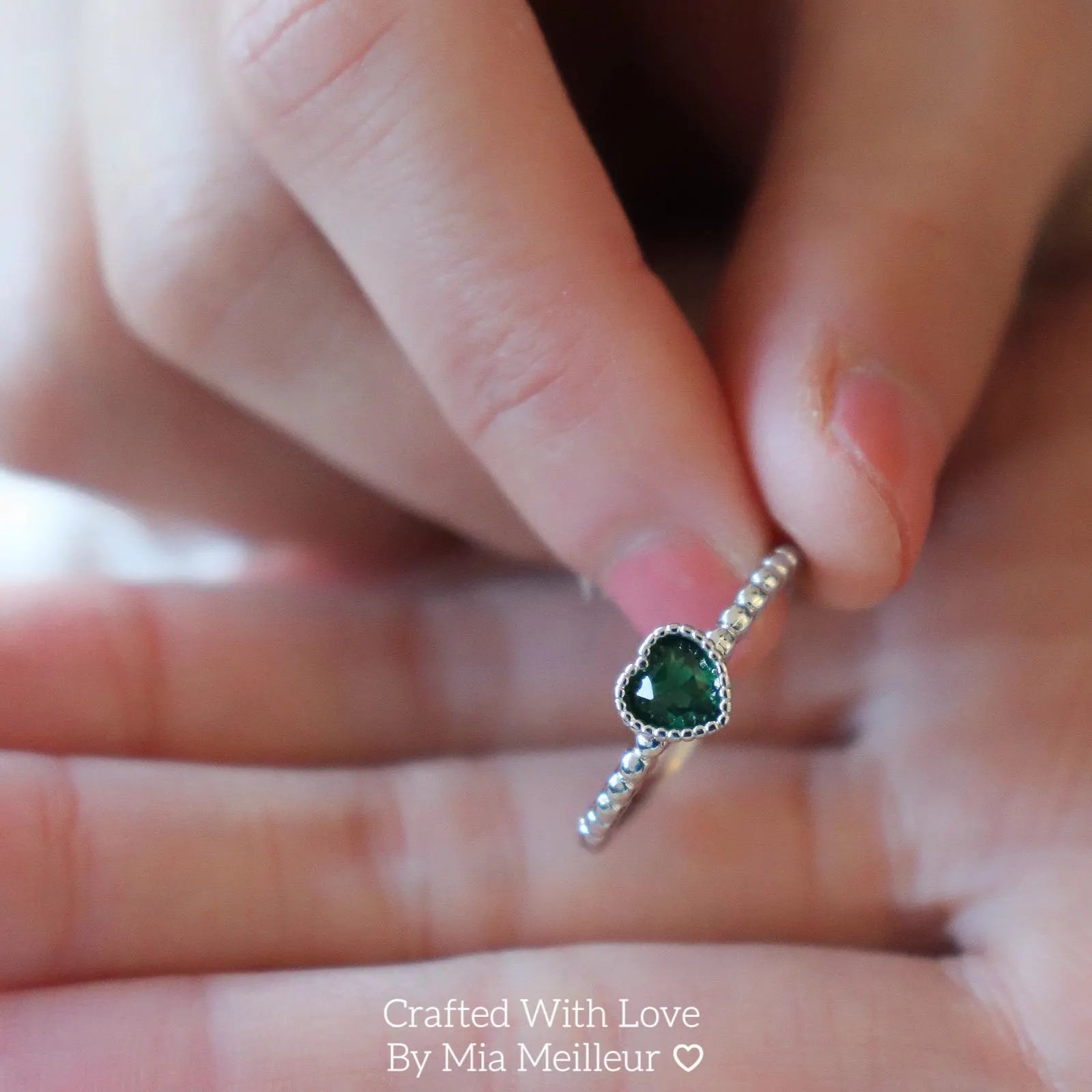 Dainty Emerald Heart Adjustable Ring