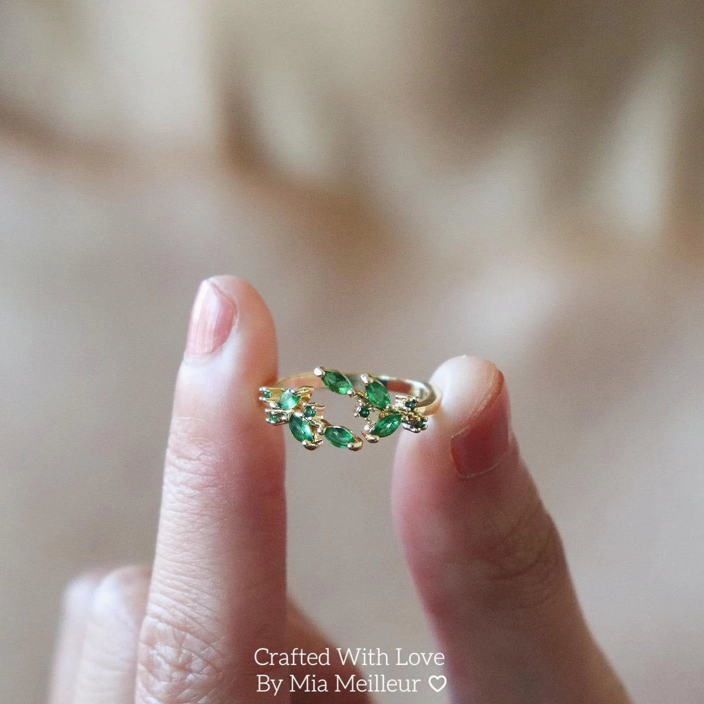 Dainty Emerald Leaf Open Ring