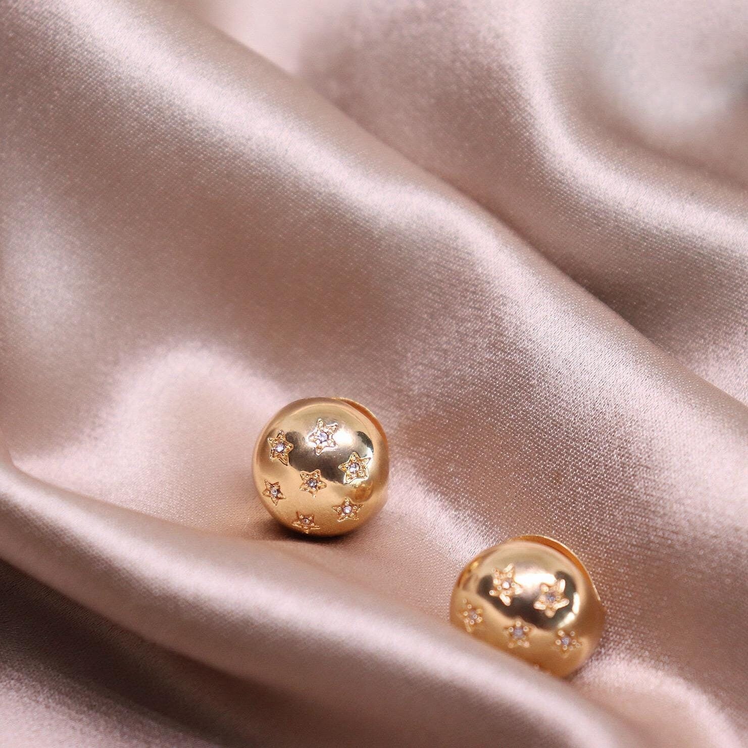 Gold Dome Ball Clip On Earrings