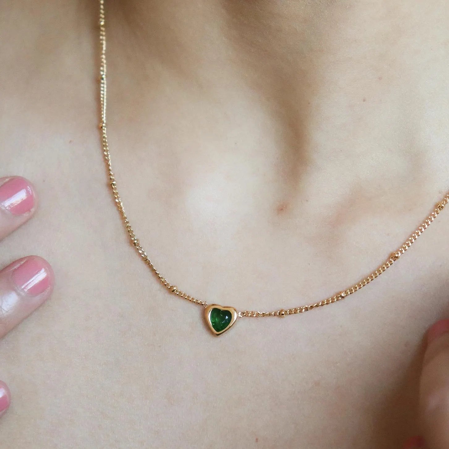 Emerald Heart Shaped Charm Necklace