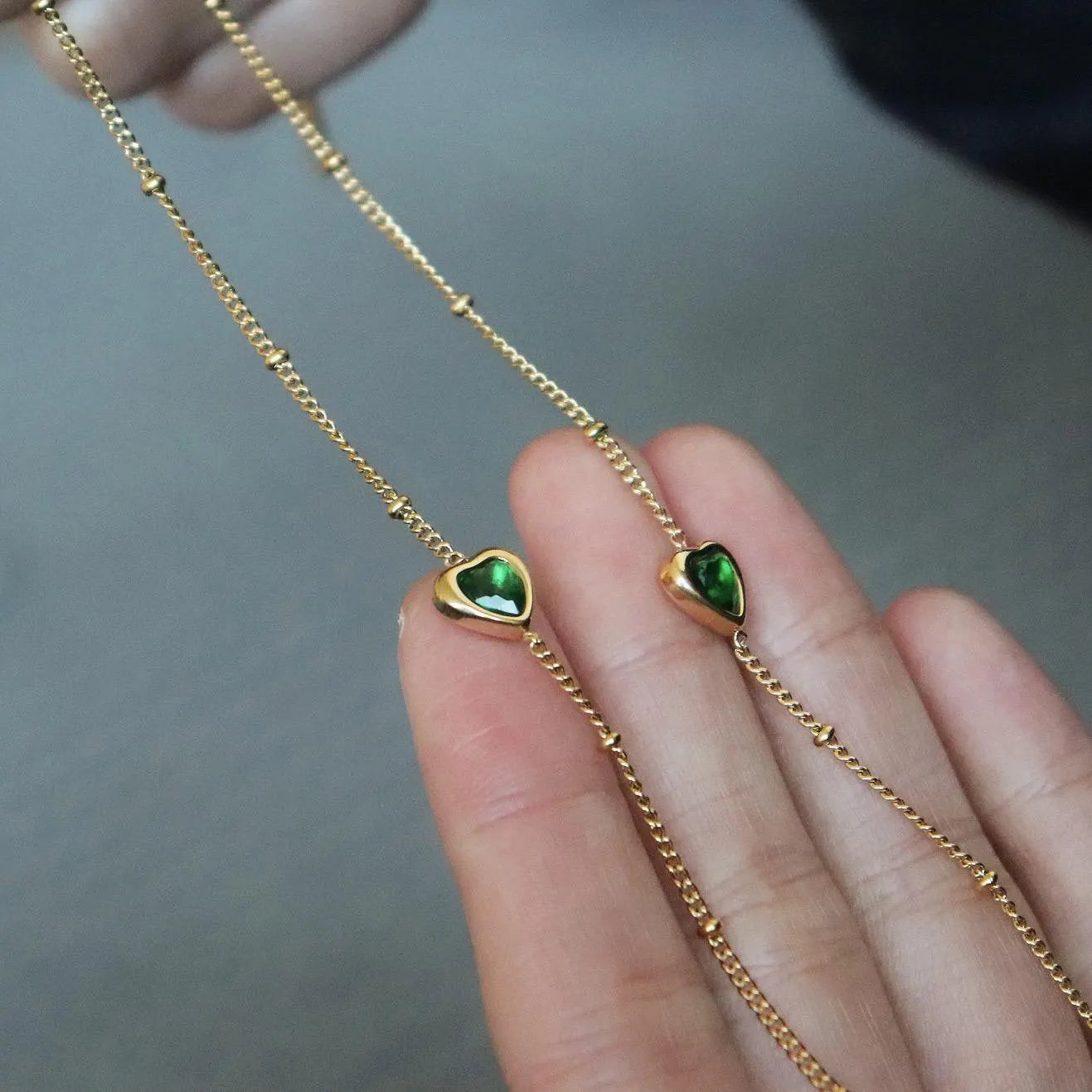 Emerald Heart Shaped Charm Necklace