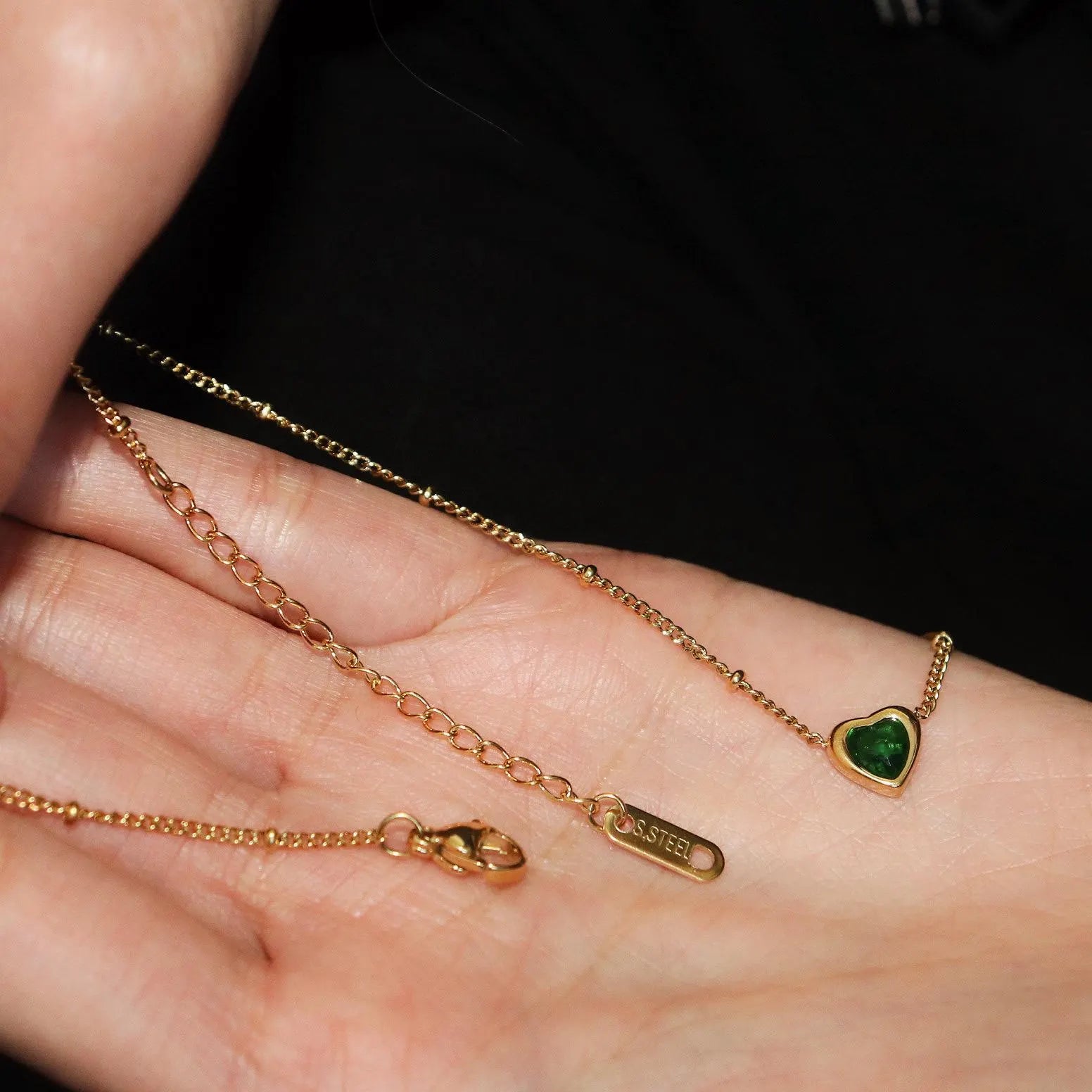 Emerald Heart Shaped Charm Necklace