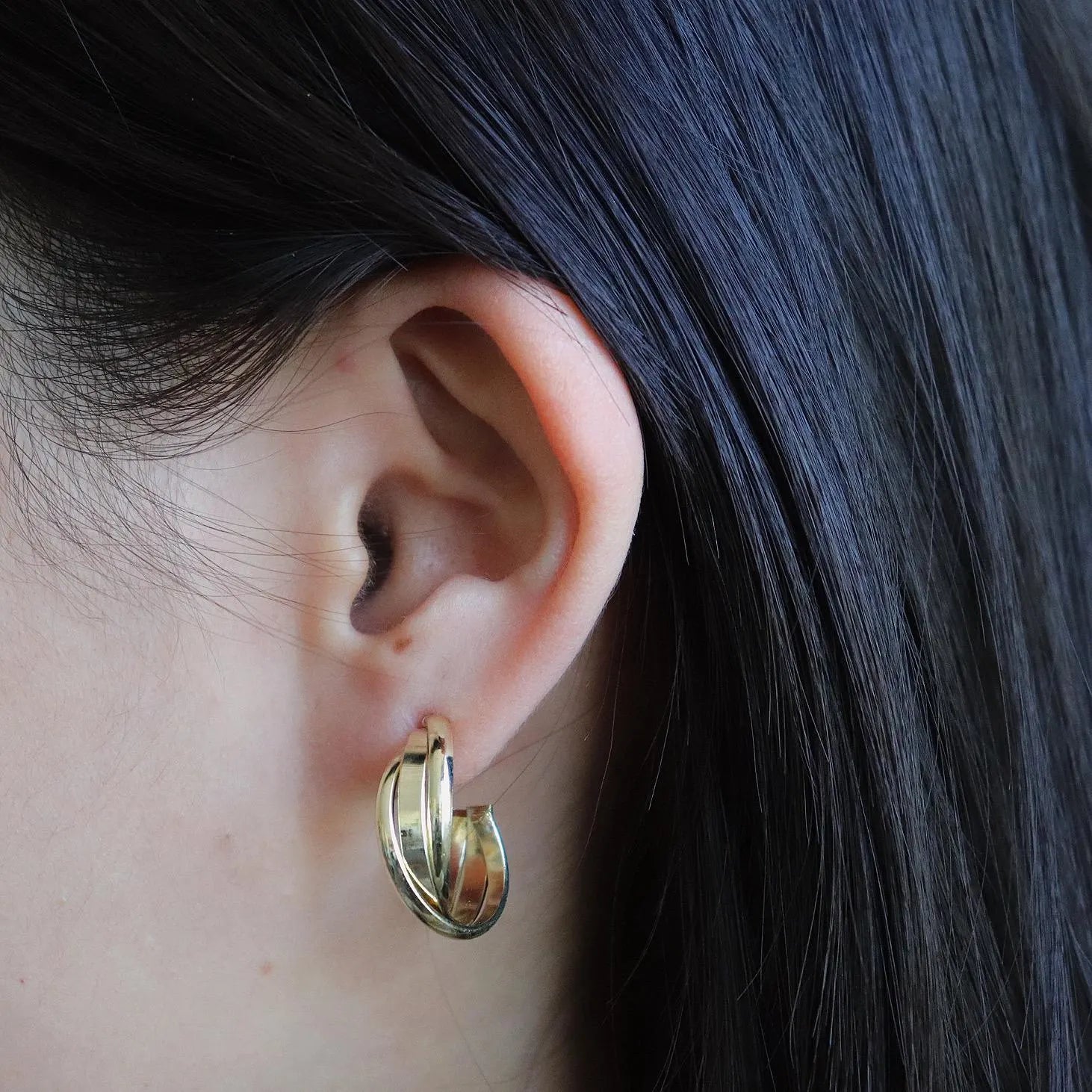 Twisted Triple Hoop Stud Earrings