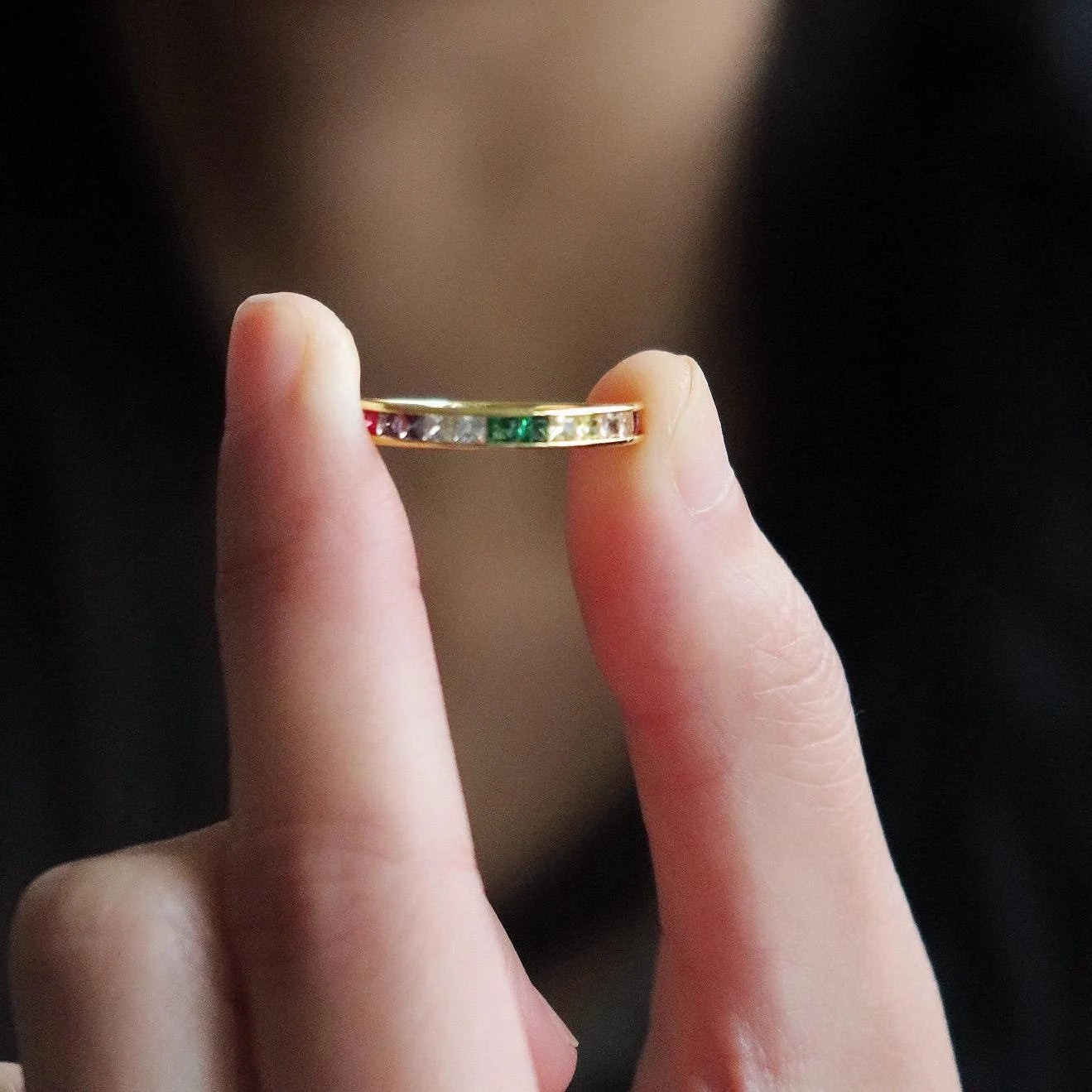 Dainty Rainbow Sapphire Half Eternity Ring MR080