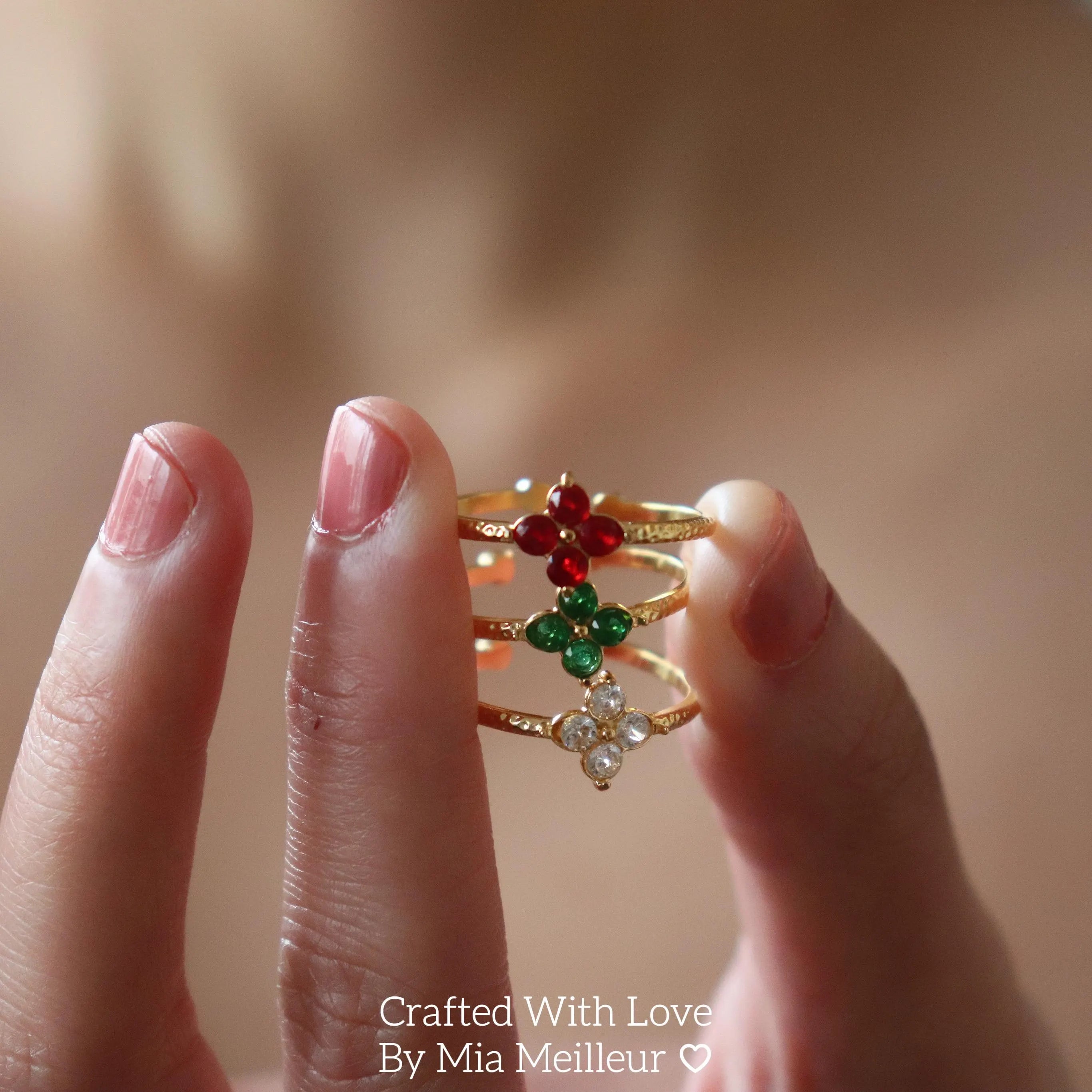 Emerald Flower Open Ring