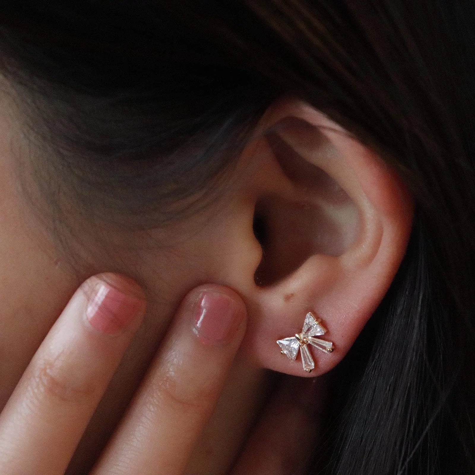 Diamond Ribbon Bow Stud Earrings