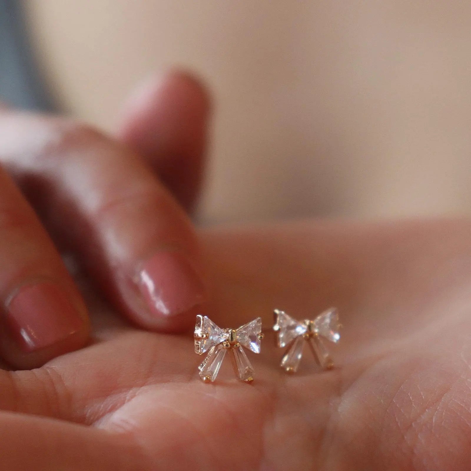 Diamond Ribbon Bow Stud Earrings