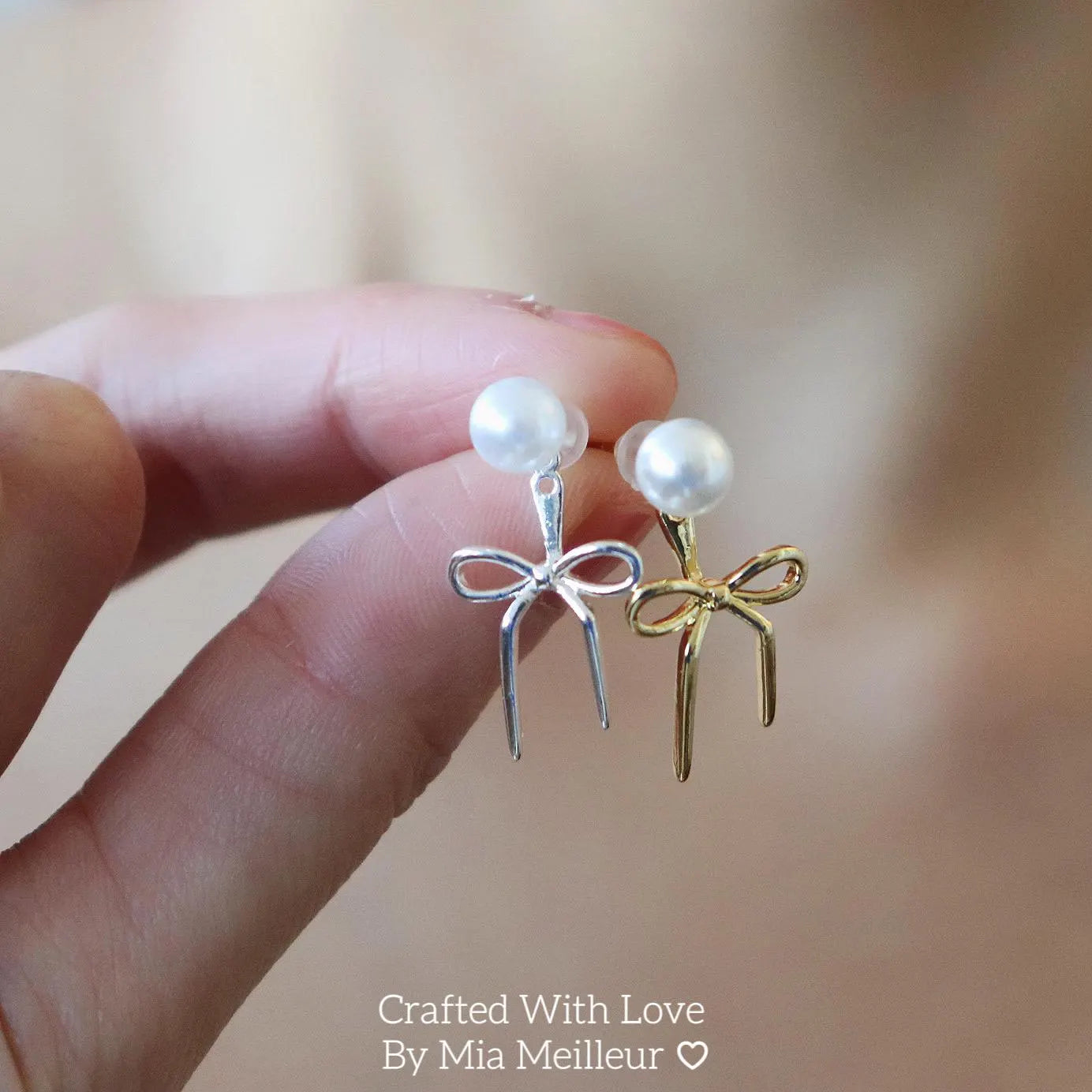 Dainty Pearl & Bow Earrings