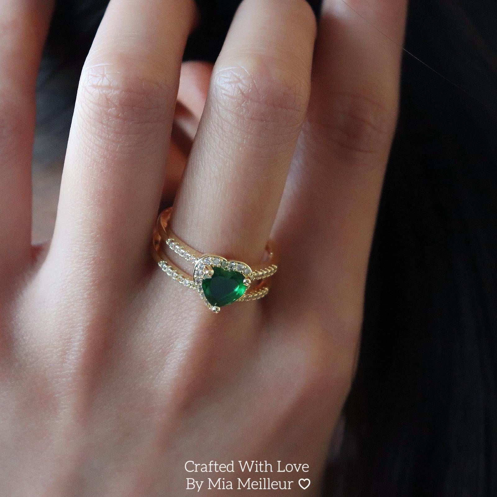 Emerald Heart Double Band Open Ring