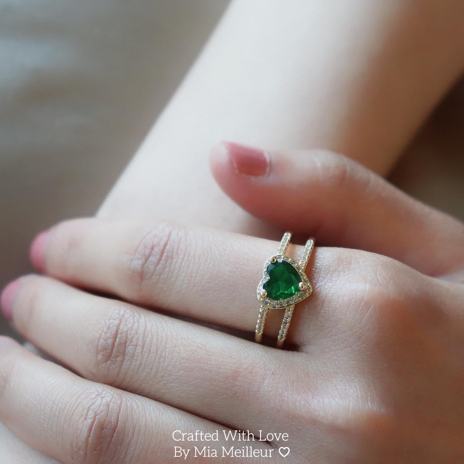 Emerald Heart Double Band Open Ring