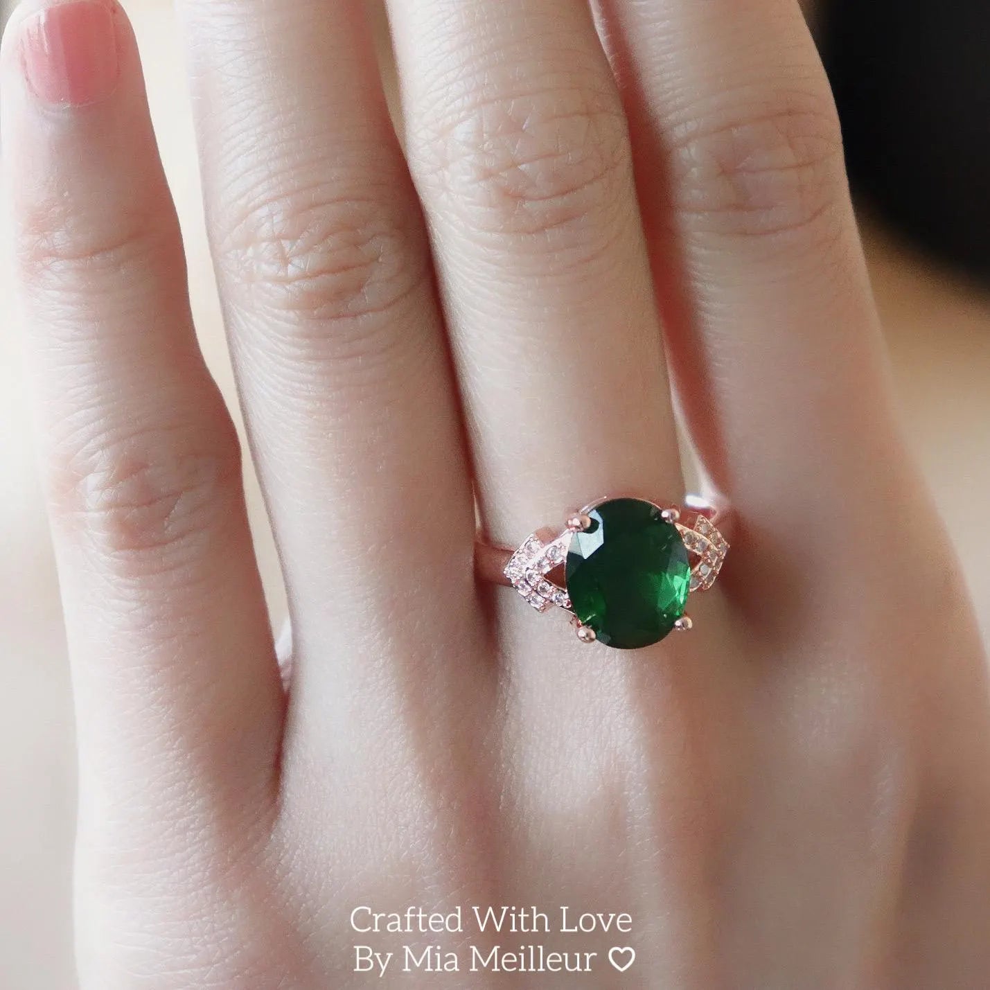 Oval Emerald Cluster Engagement Ring