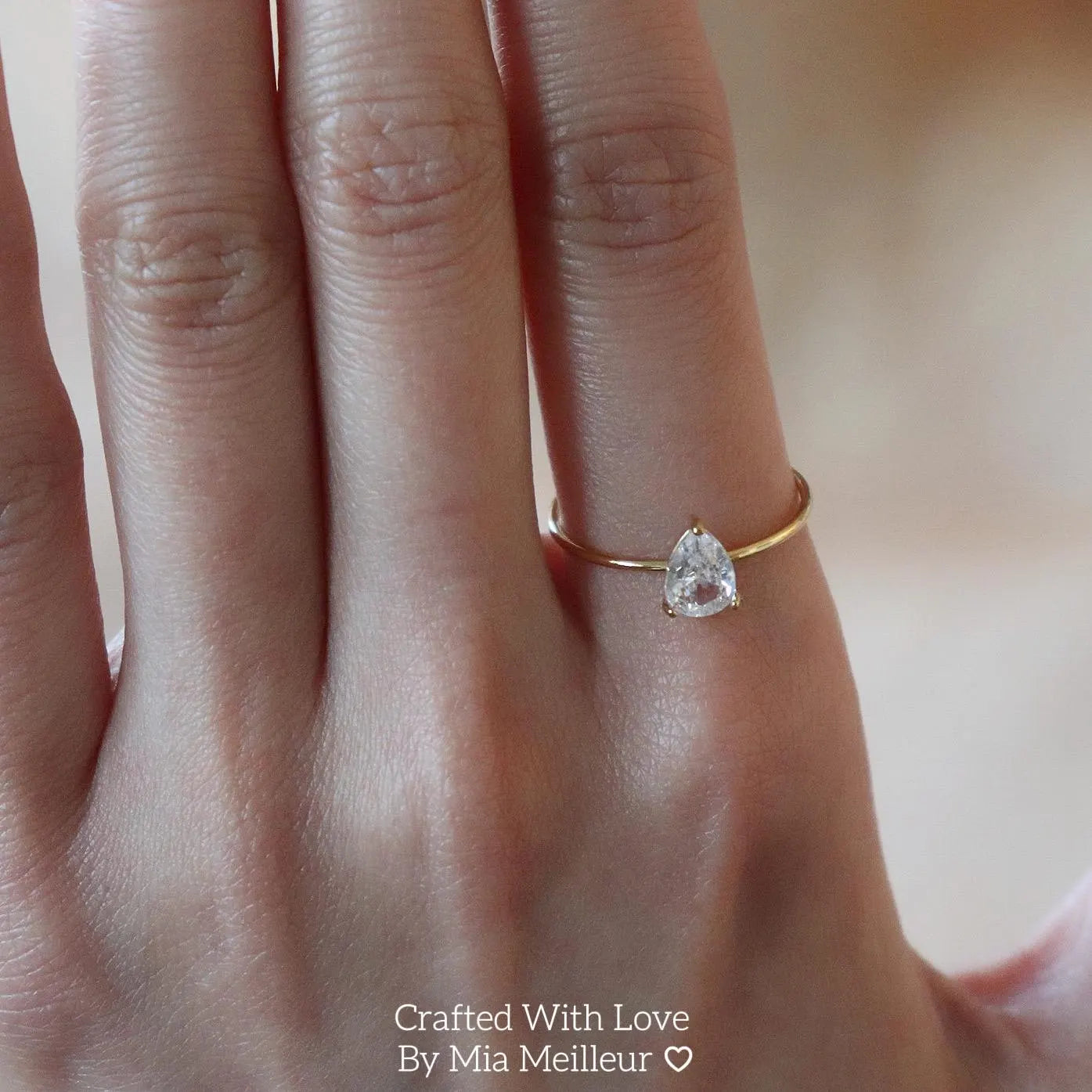 Pear Cut Emerald Ring, Dainty Diamond Solitaire Ring