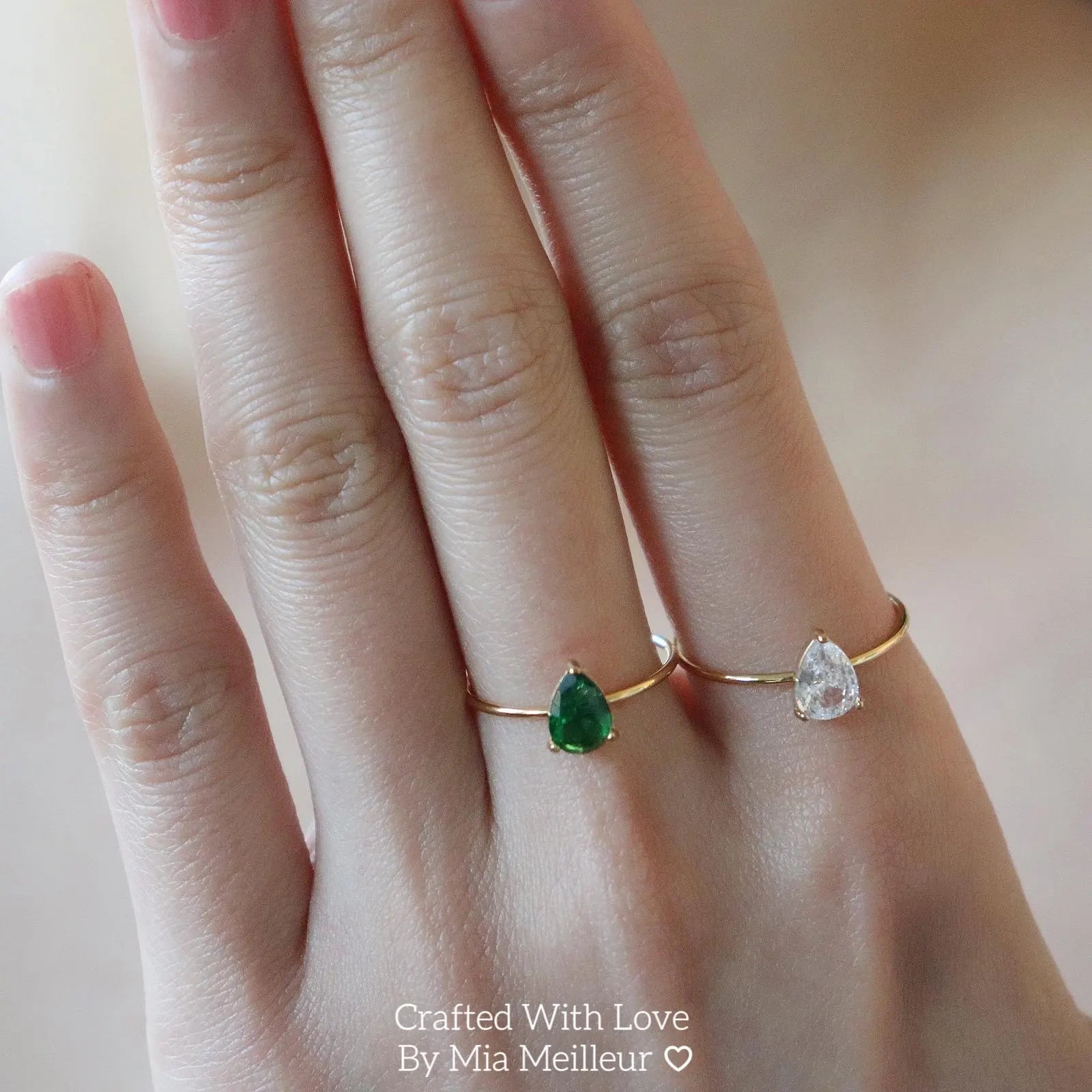 Pear Cut Emerald Ring, Dainty Diamond Solitaire Ring