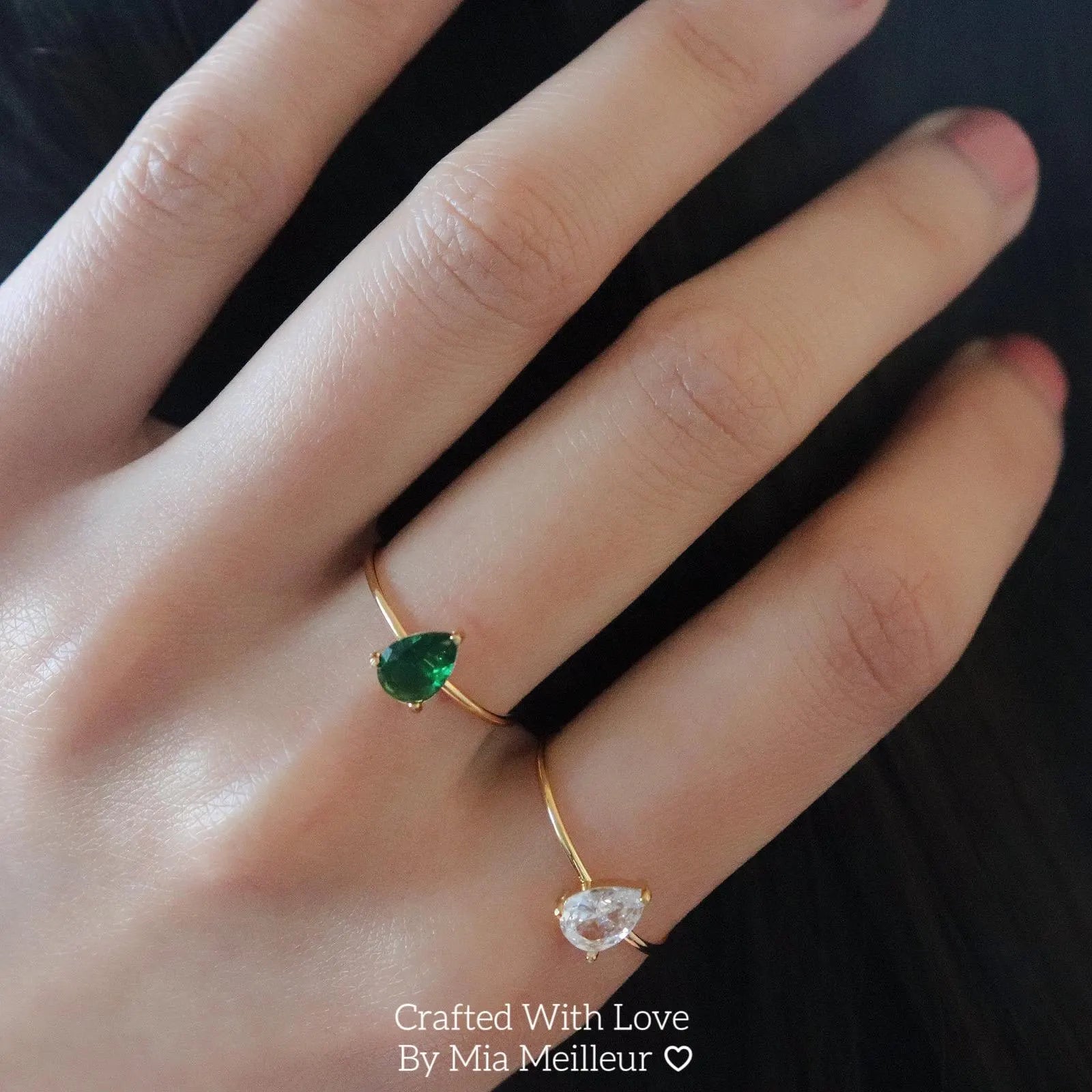 Pear Cut Emerald Ring, Dainty Diamond Solitaire Ring
