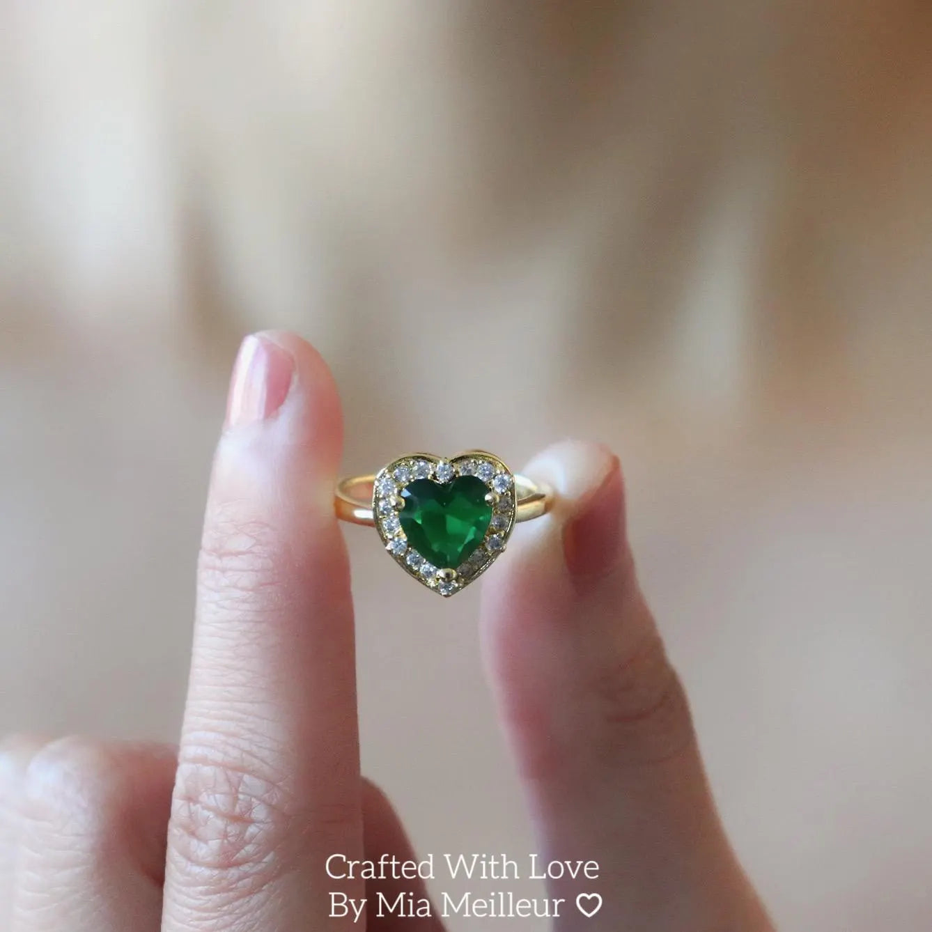 Emerald Heart Gold Ring