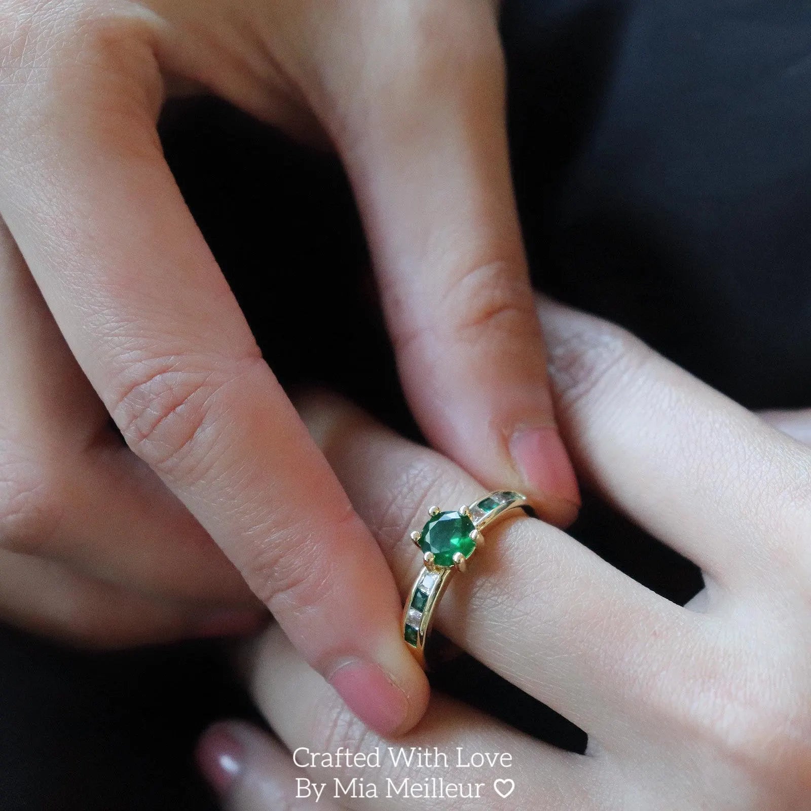 Emerald and Diamond Half Eternity Open Ring