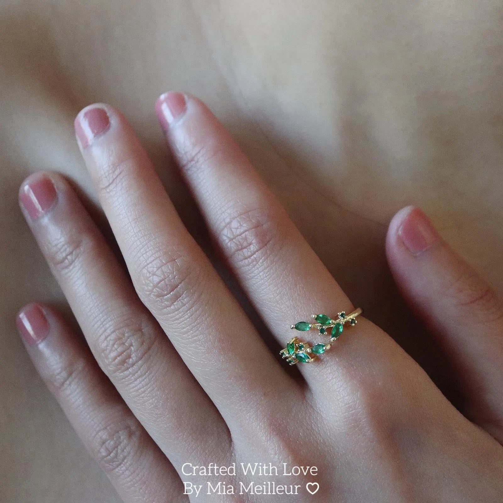 Dainty Emerald Leaf Open Ring