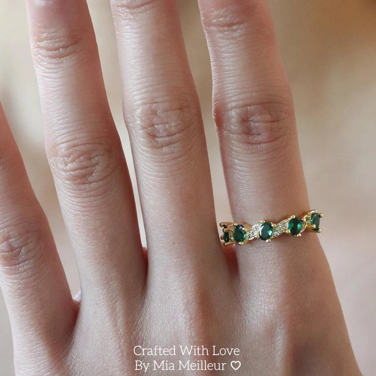 Dainty Emerald & Diamond Eternity Open Ring