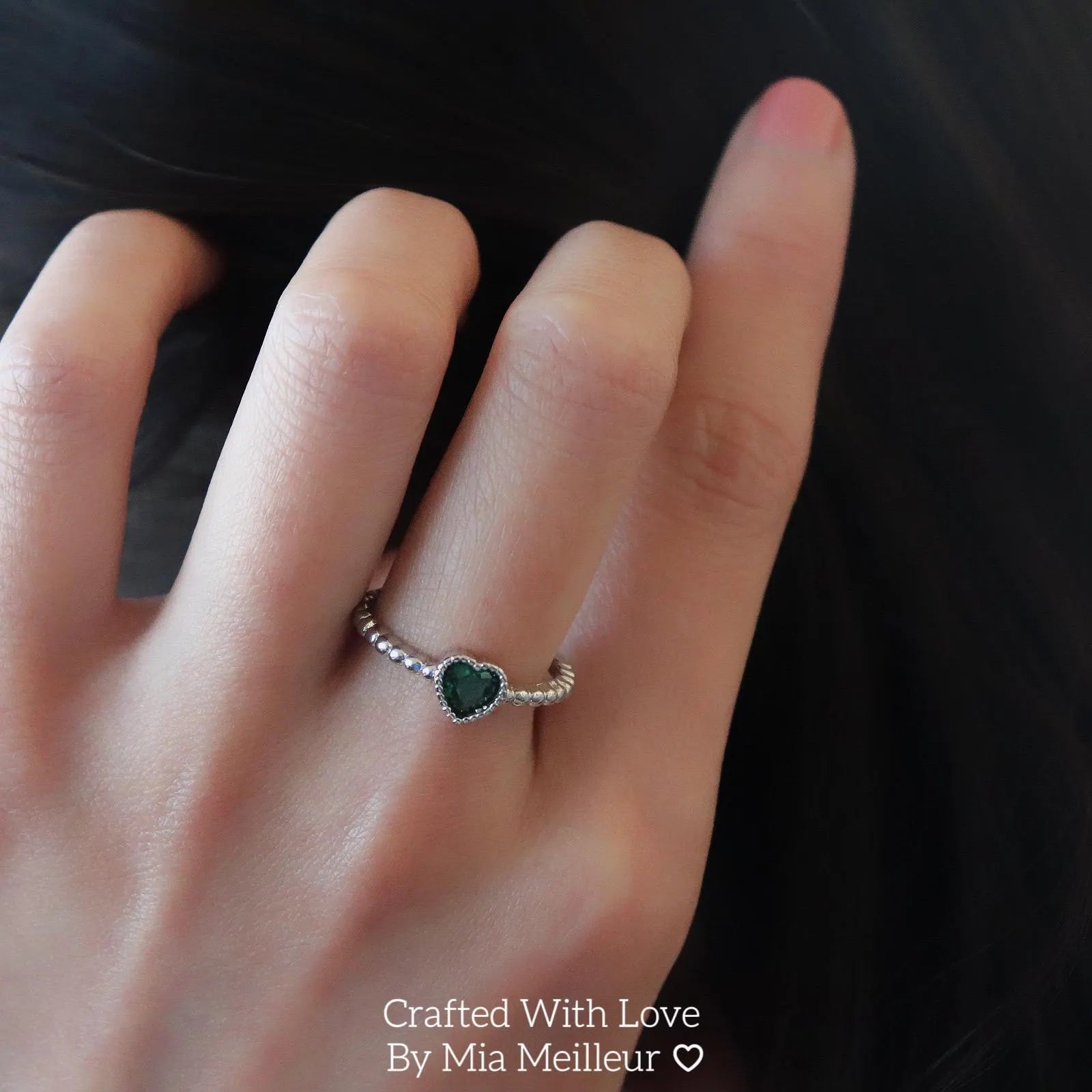 Dainty Emerald Heart Adjustable Ring