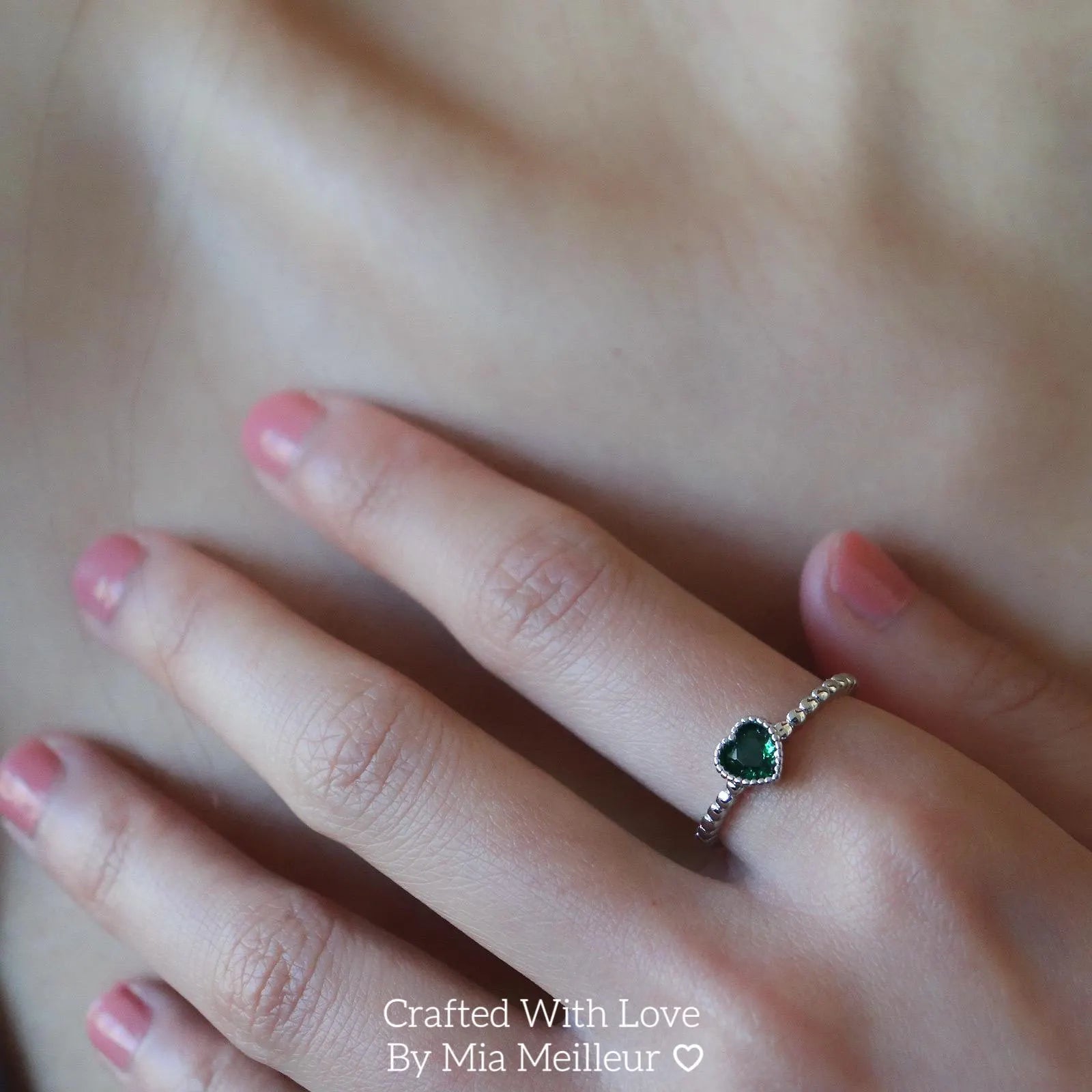 Dainty Emerald Heart Adjustable Ring