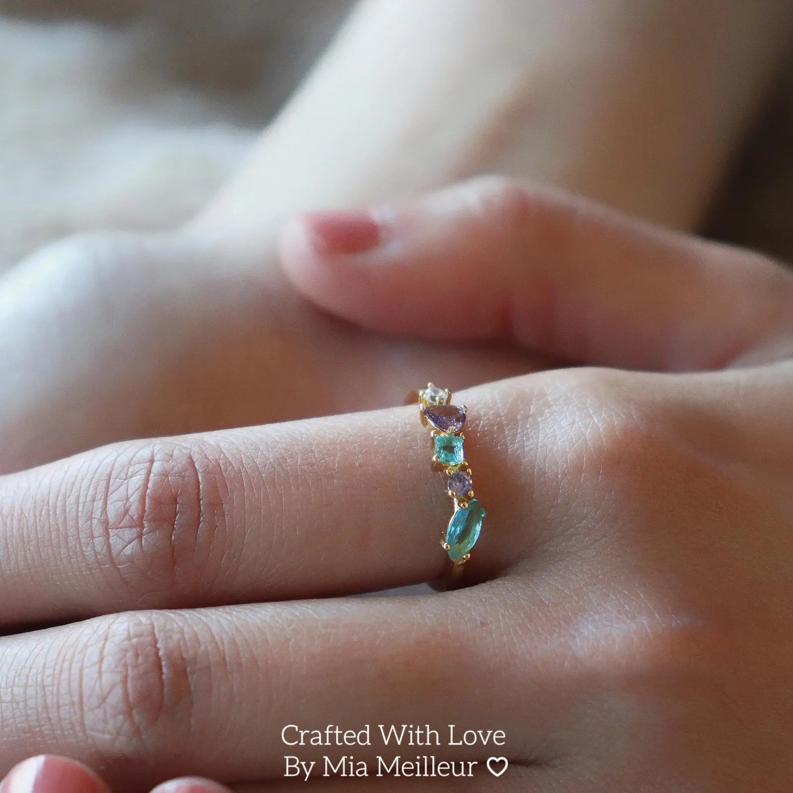 Dainty Blue and Purple Cluster Gemstone Ring