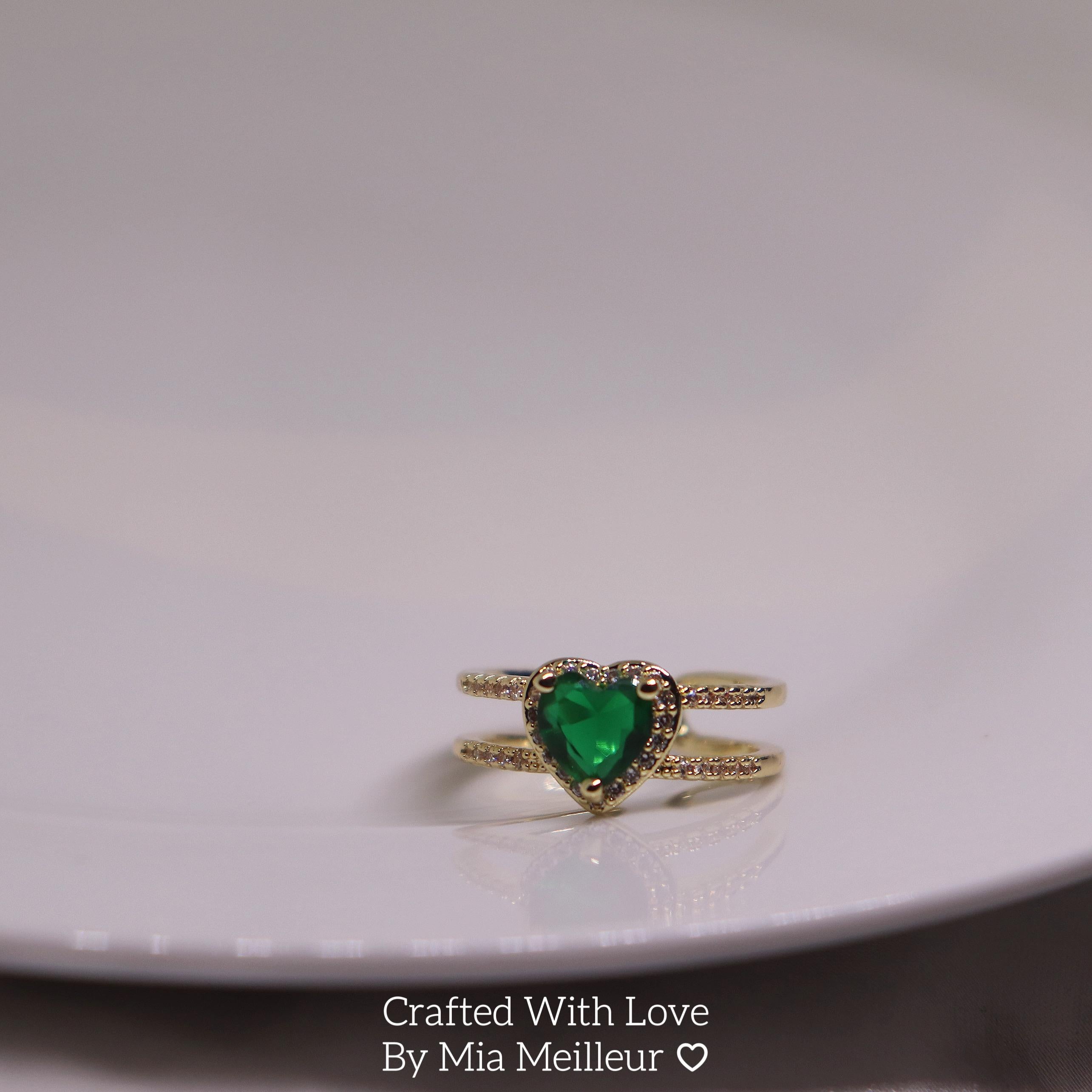 Emerald Heart Double Band Open Ring