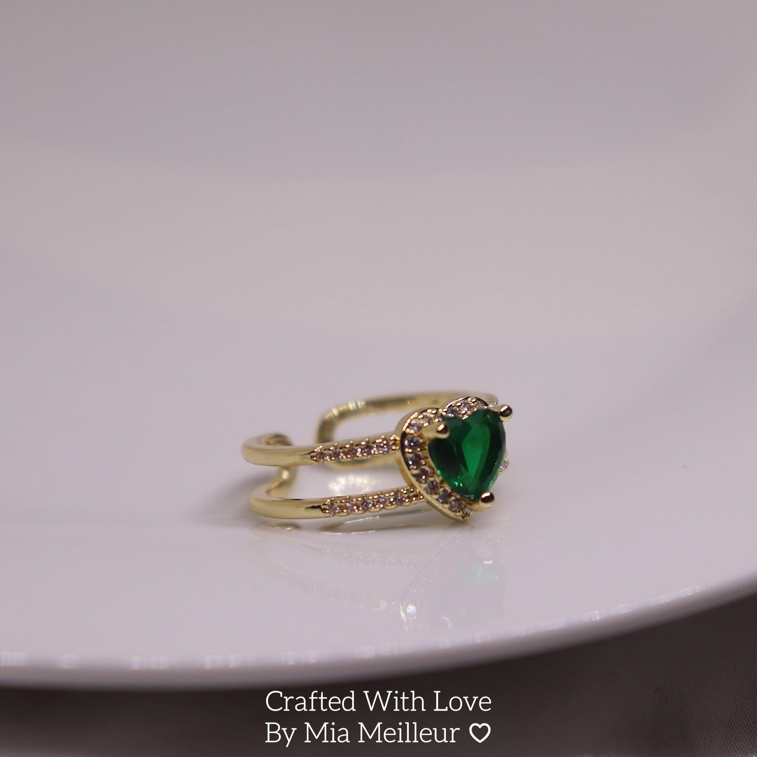 Emerald Heart Double Band Open Ring