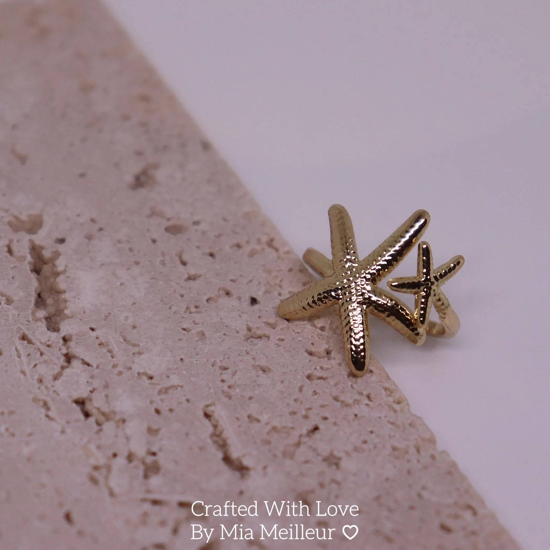 Gold Starfish Ring, Summer Beach Adjustable Ring, 18K Gold Plated Stacking Ring