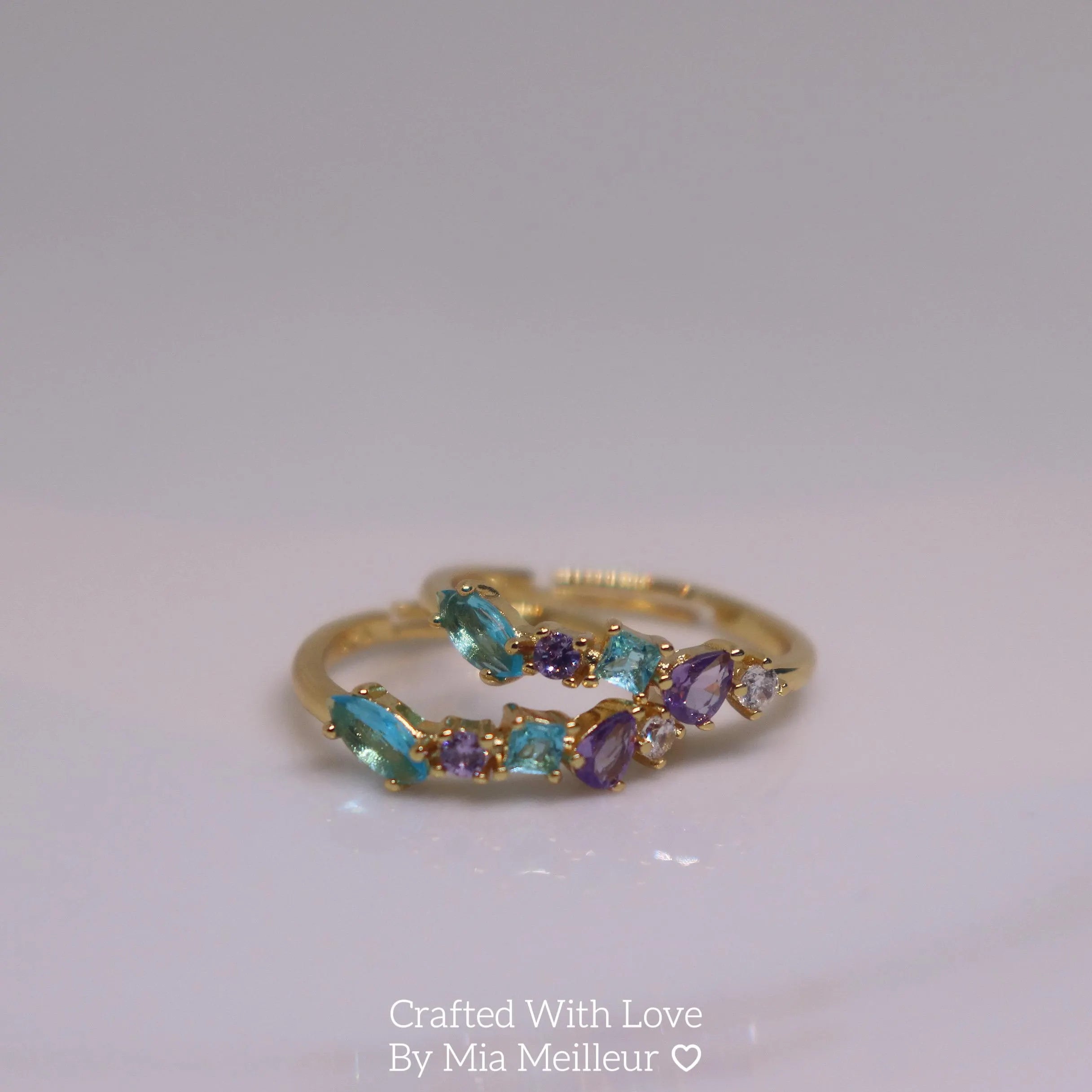 Dainty Blue and Purple Cluster Gemstone Ring