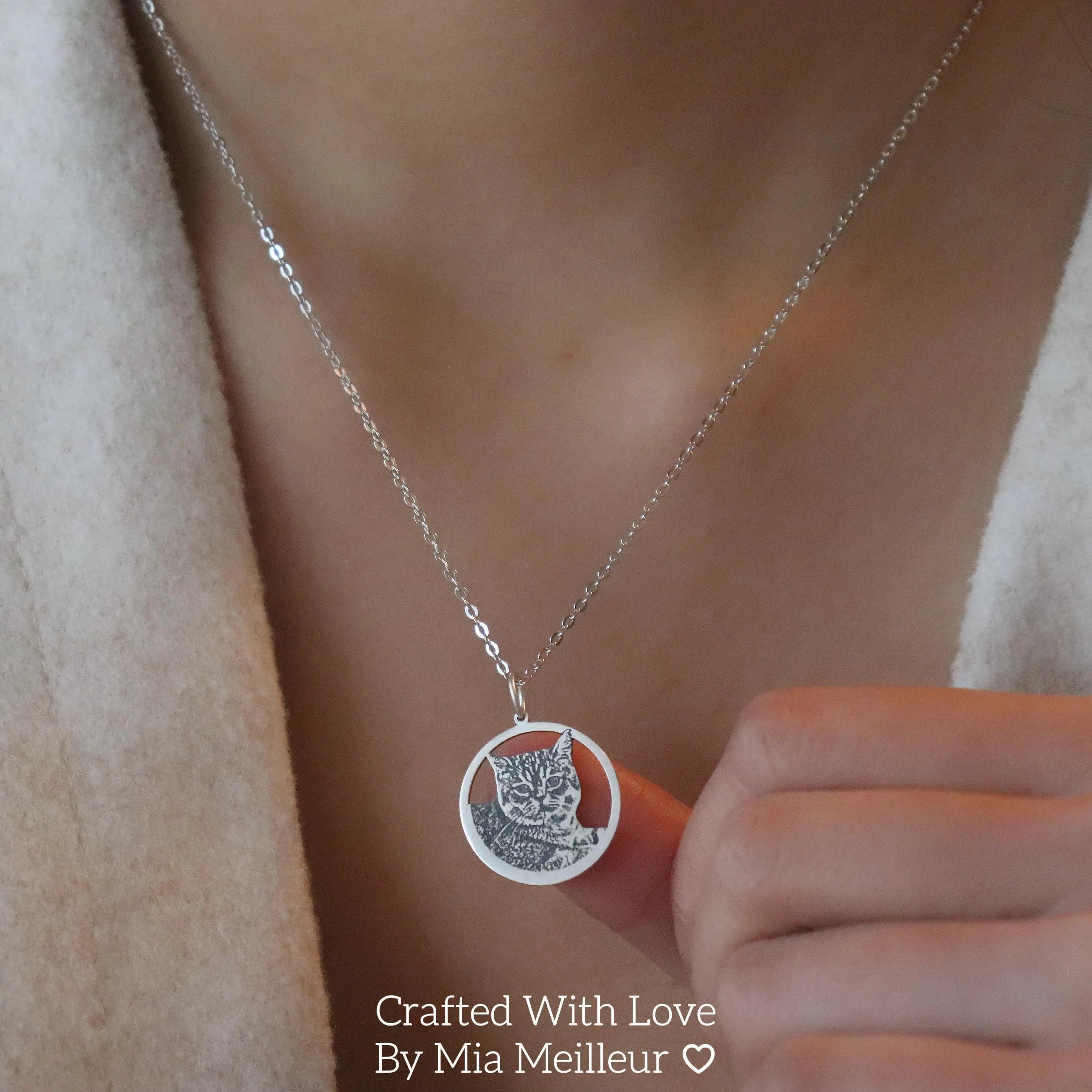 S925 Sterling Silver Pet Portrait Halo Necklace