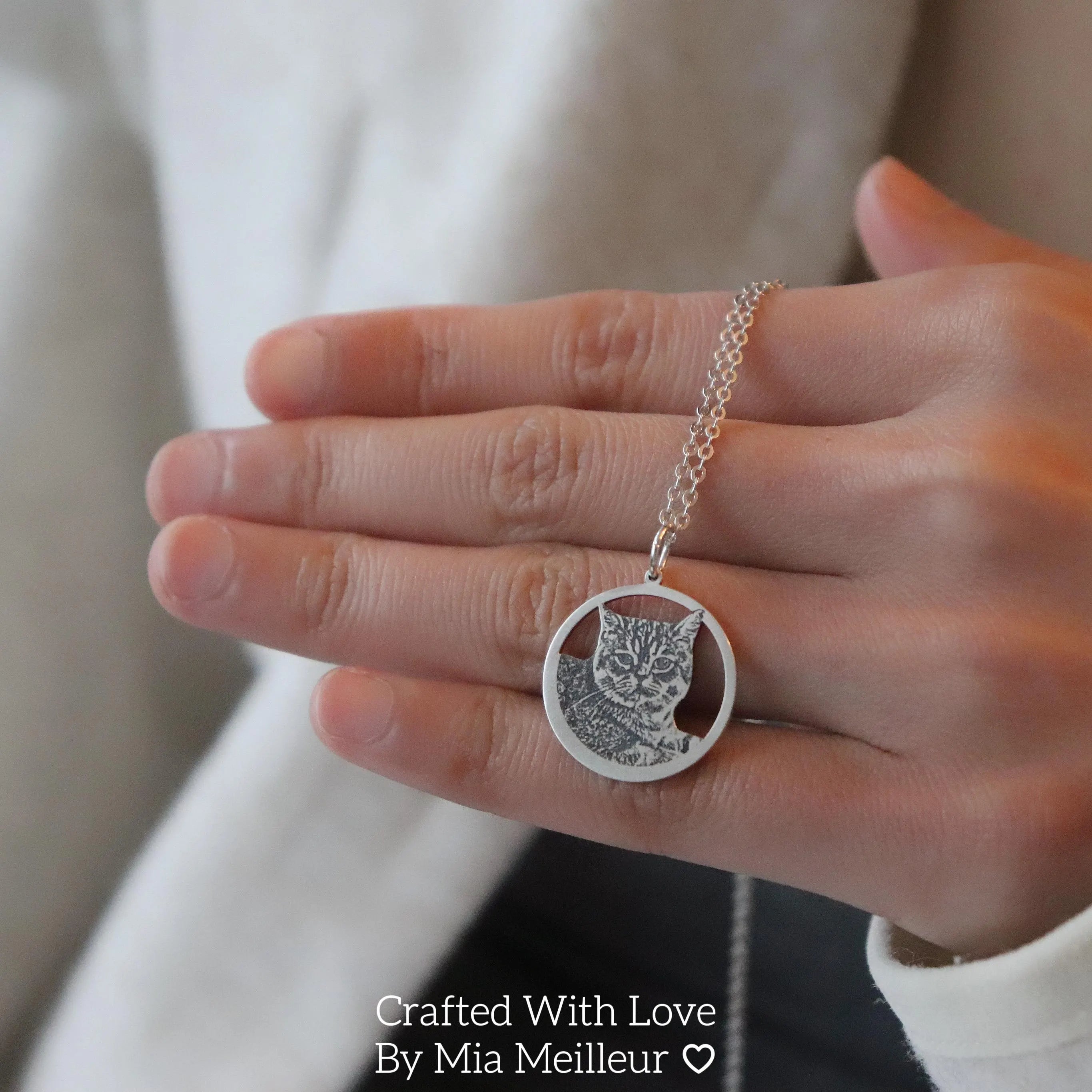 S925 Sterling Silver Pet Portrait Halo Necklace