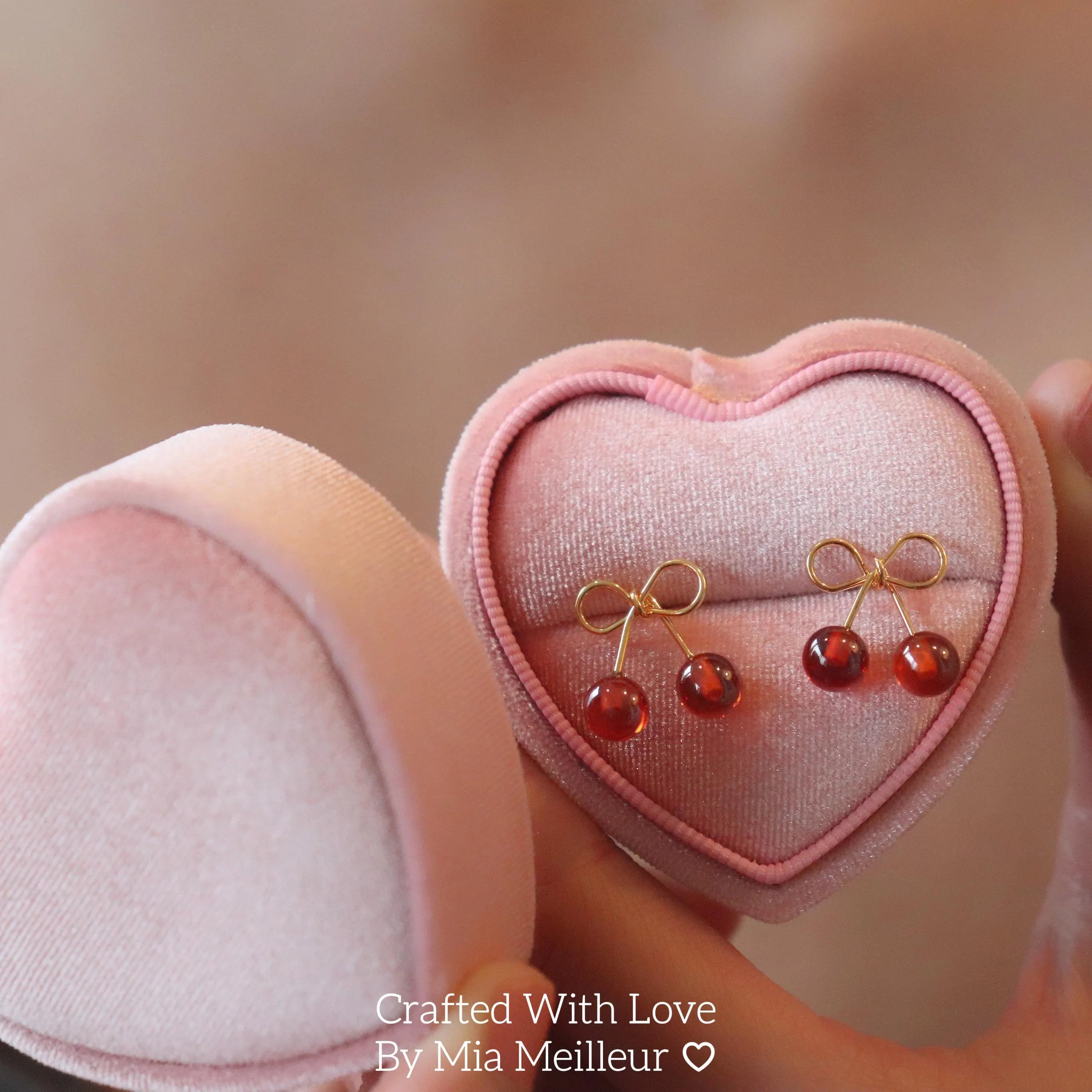 Cherry Stud Earrings, Dainty Ribbon Earrings