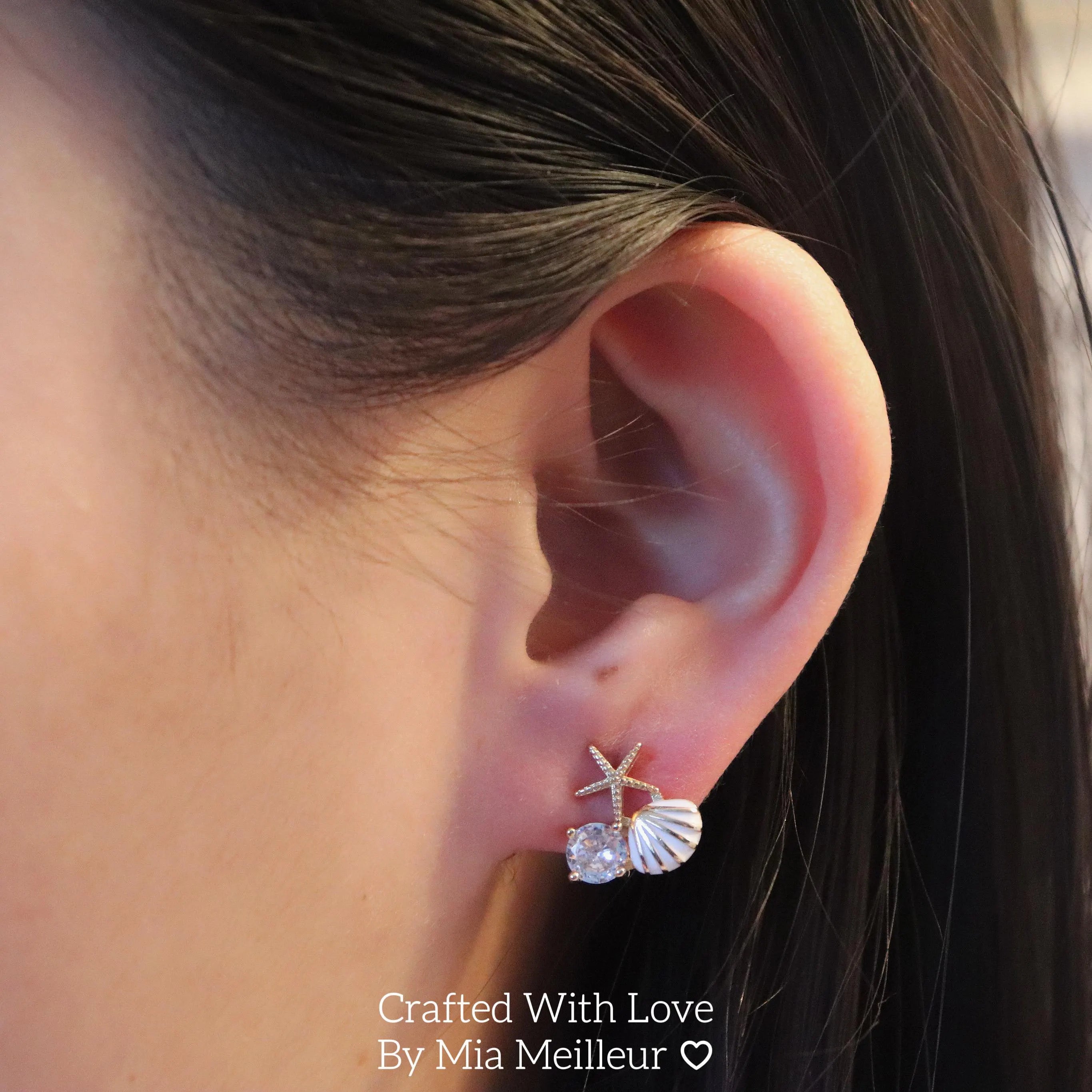 Dainty Seashell and Starfish Stud Earrings