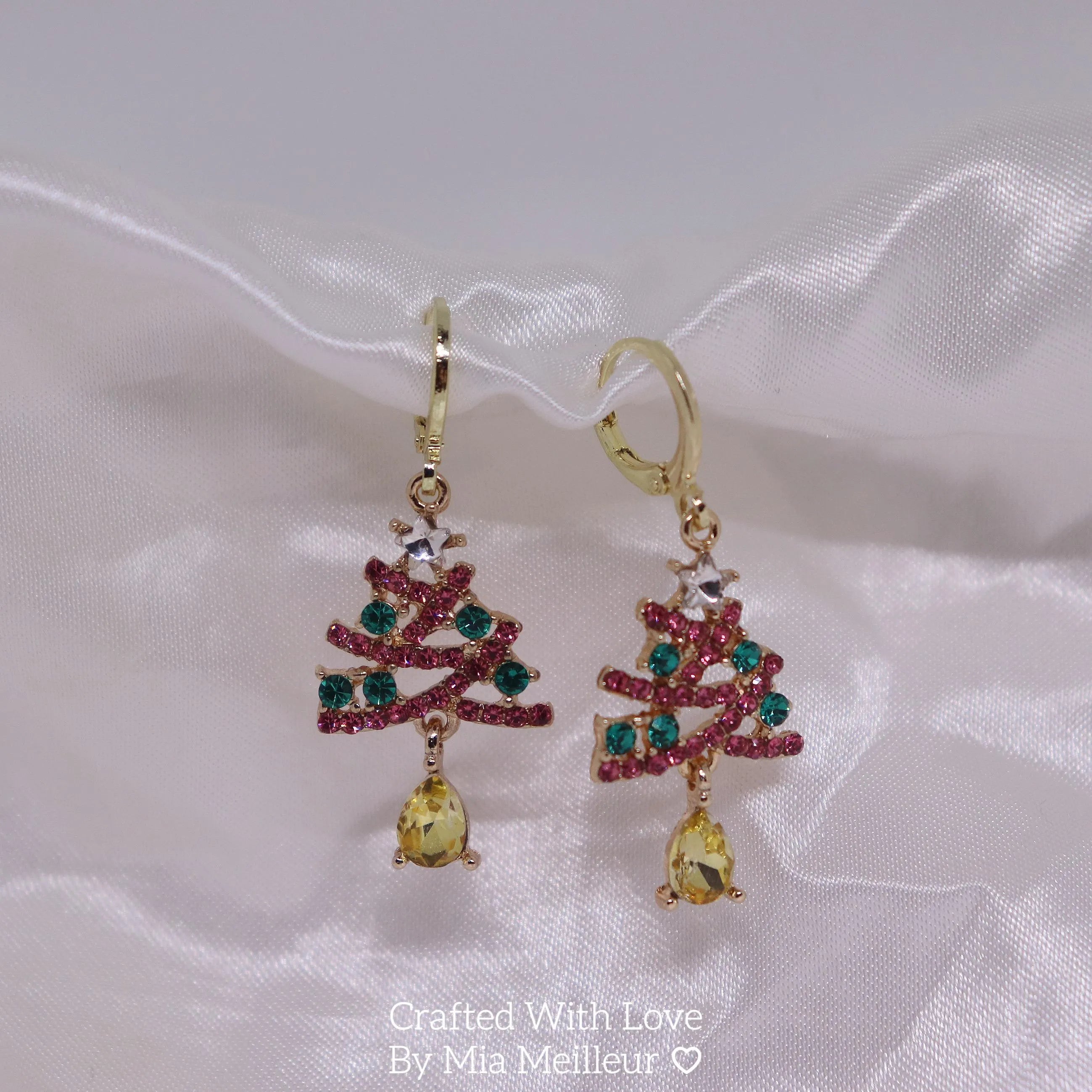 Dainty Christmas Tree Hoop Earrings