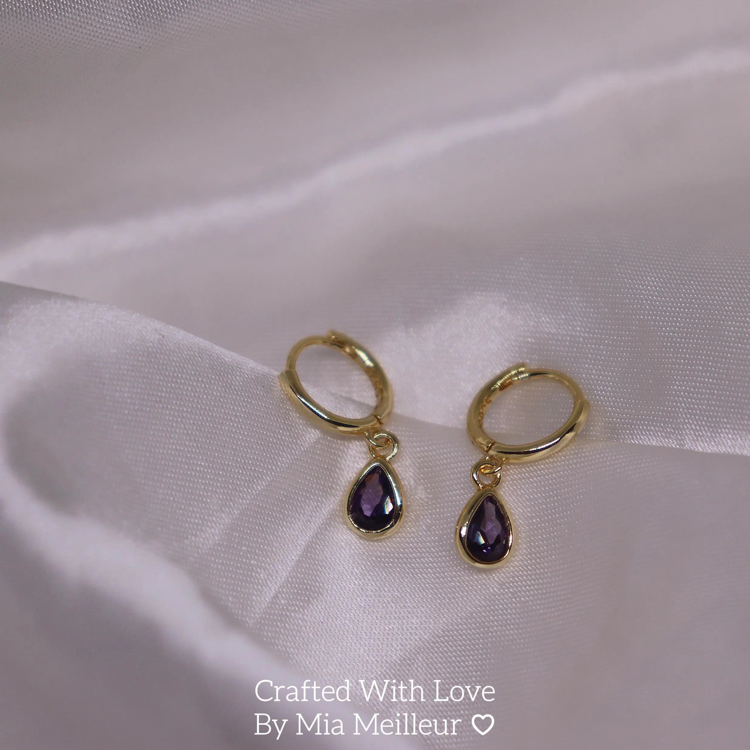 Dainty Amethyst Teardrop Hoop Earrings