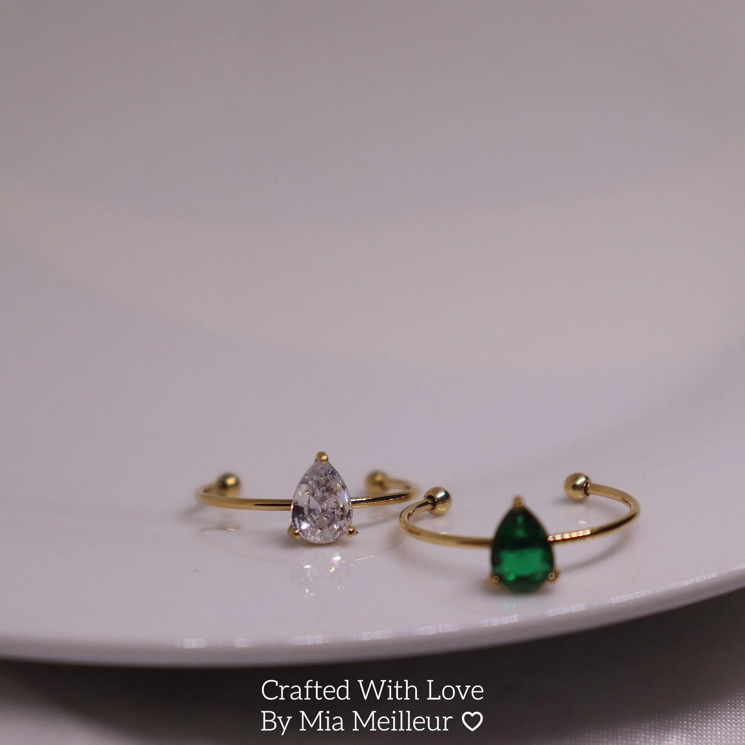 Pear Cut Emerald Ring, Dainty Diamond Solitaire Ring