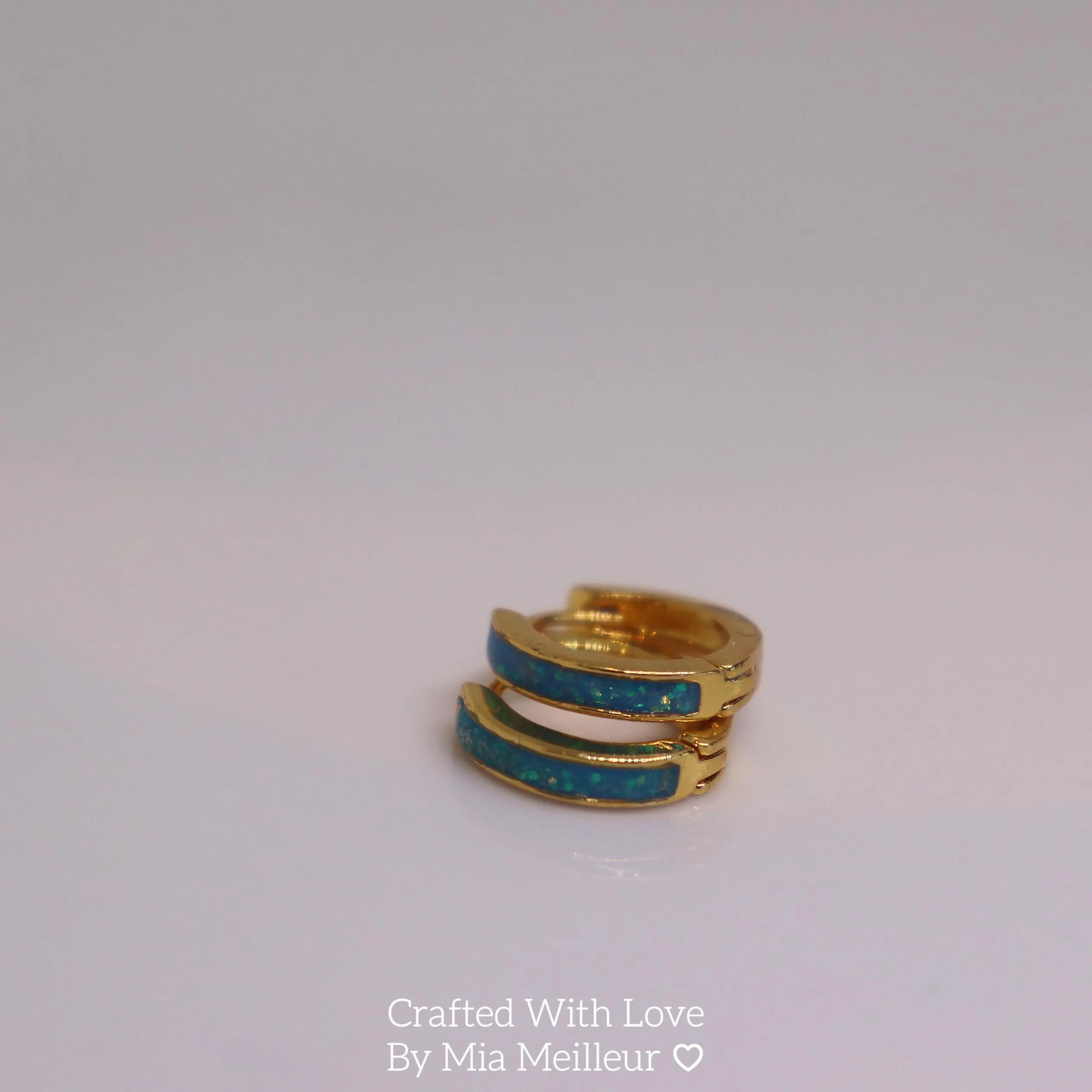 Dainty Blue Opal Huggie Earrings