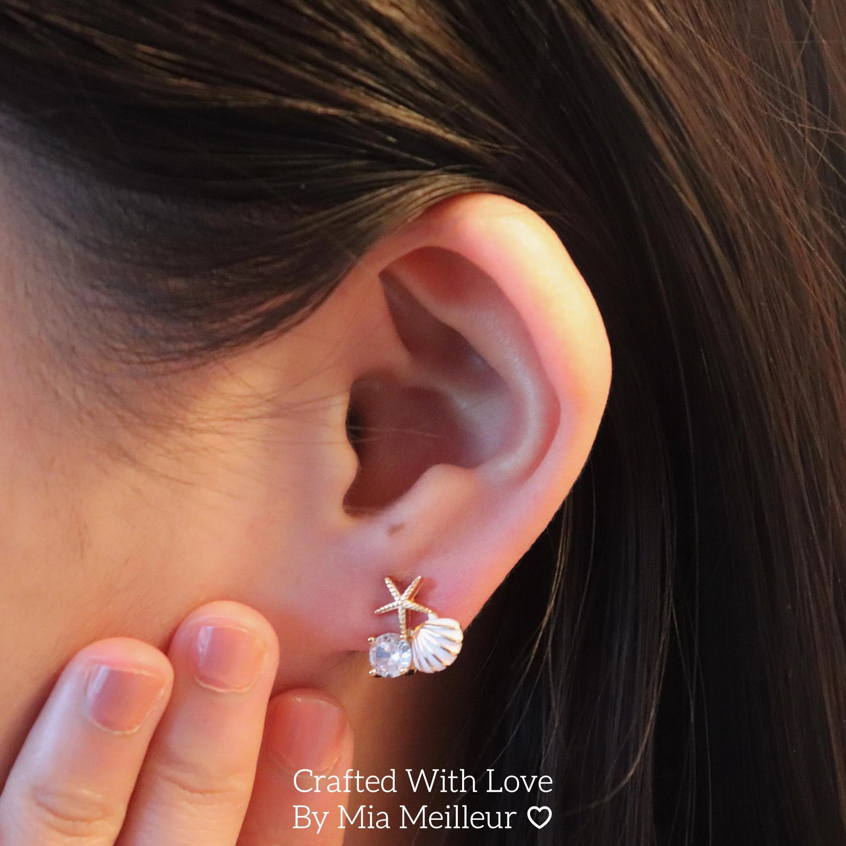 Dainty Seashell and Starfish Stud Earrings