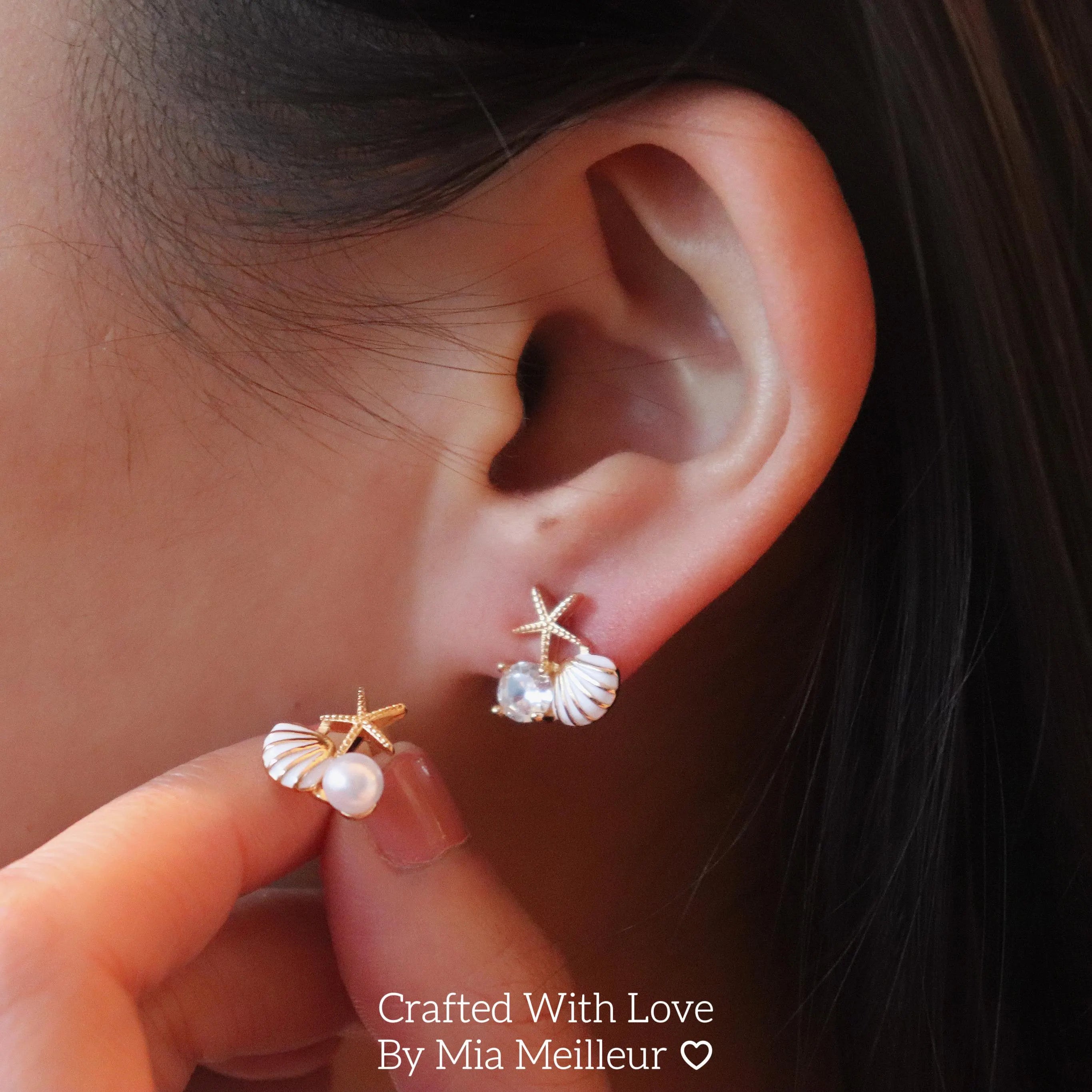Dainty Seashell and Starfish Stud Earrings