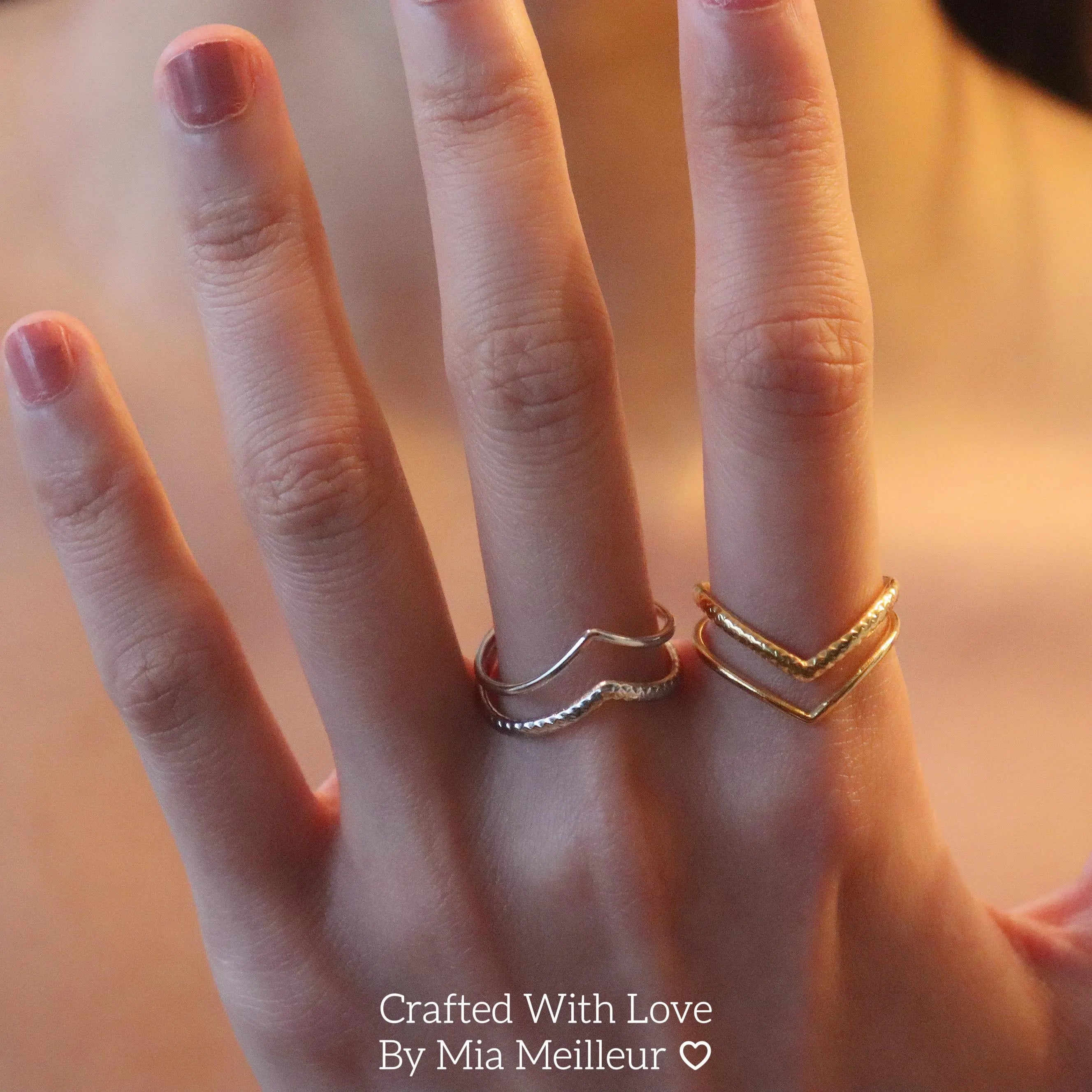 Minimalist V Shaped Ring, Curved Stacking Ring