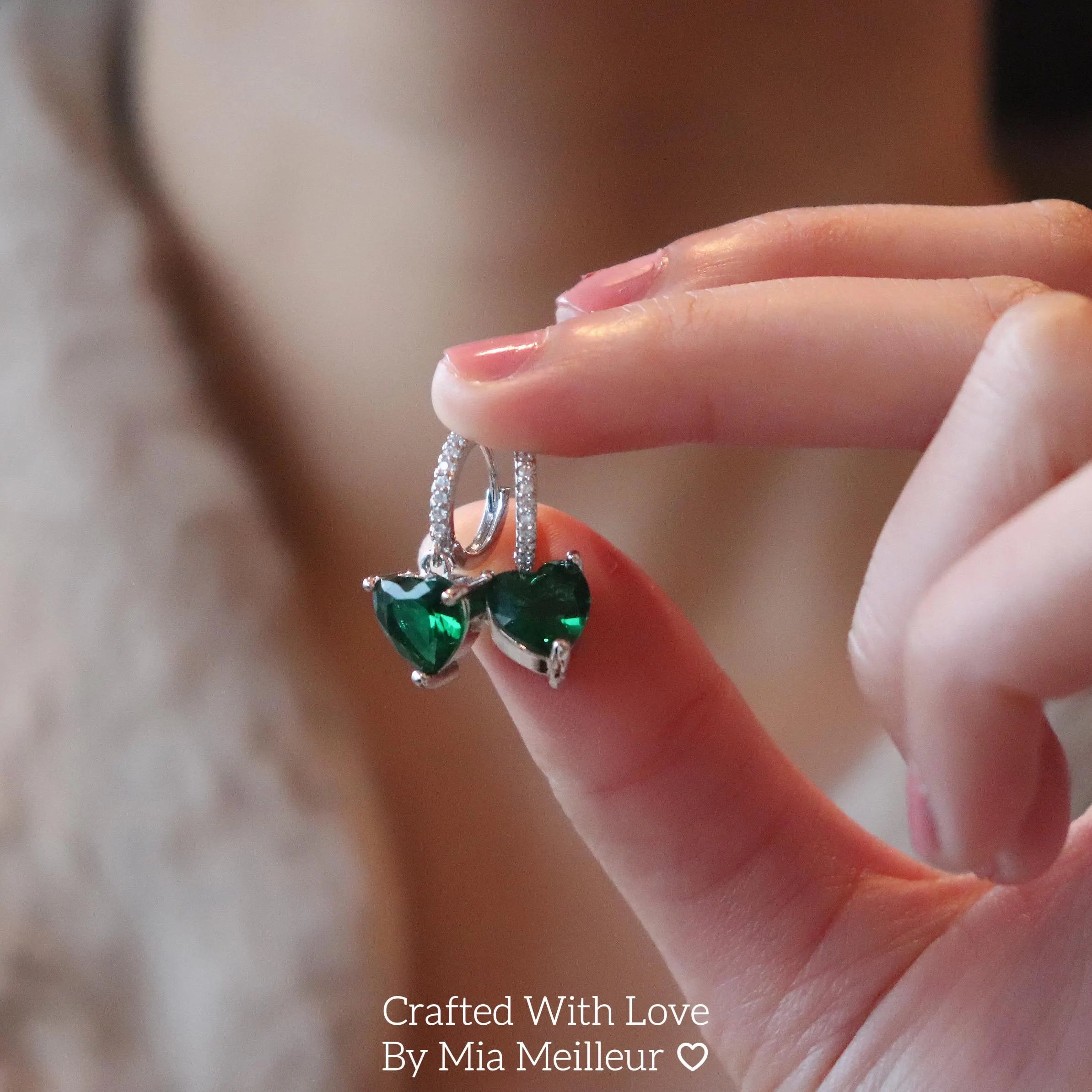 Emerald Heart Hoop Earrings