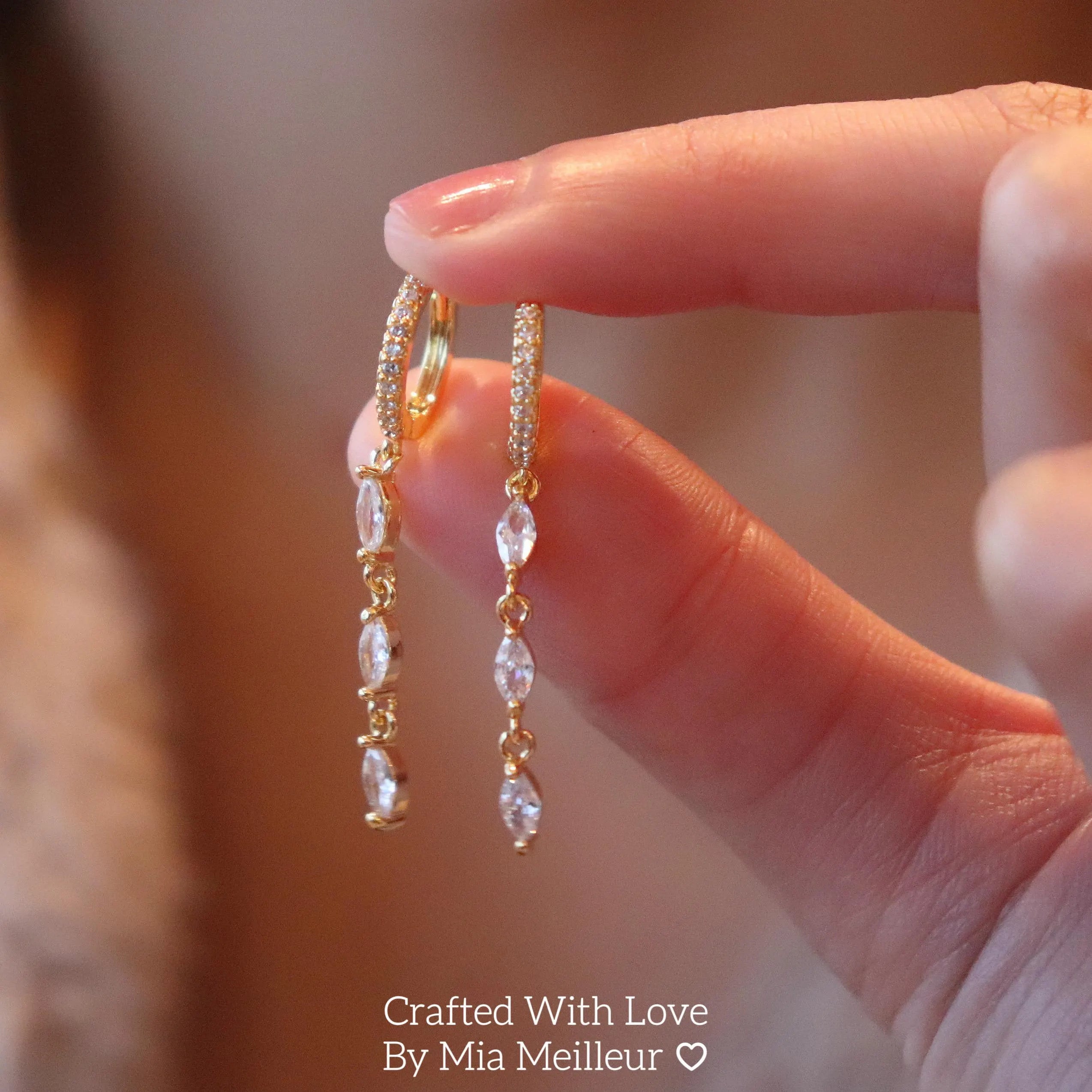 Dainty Diamond Drop Hoop Earrings
