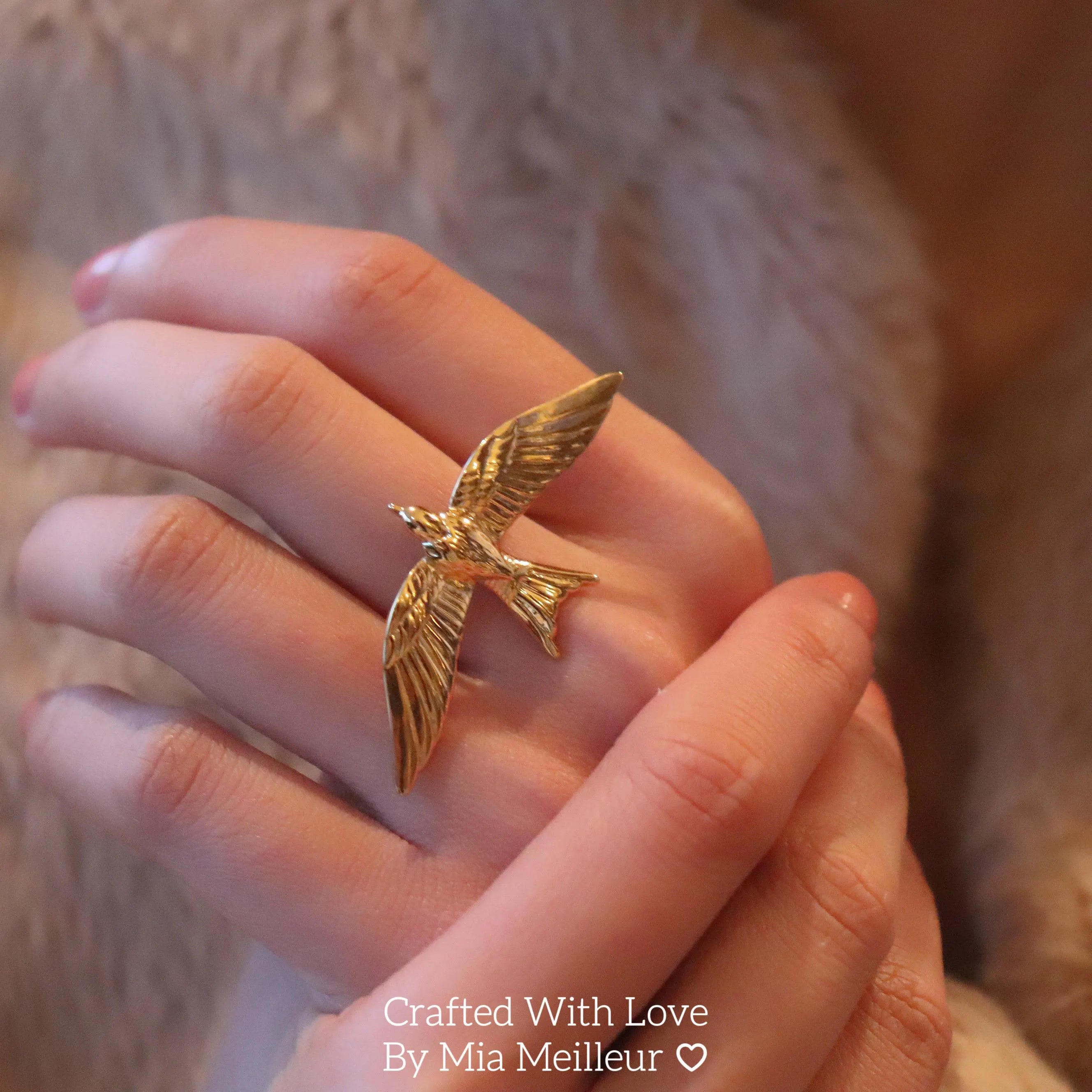 Flying Bird Gold Ring, Bold Statement Ring