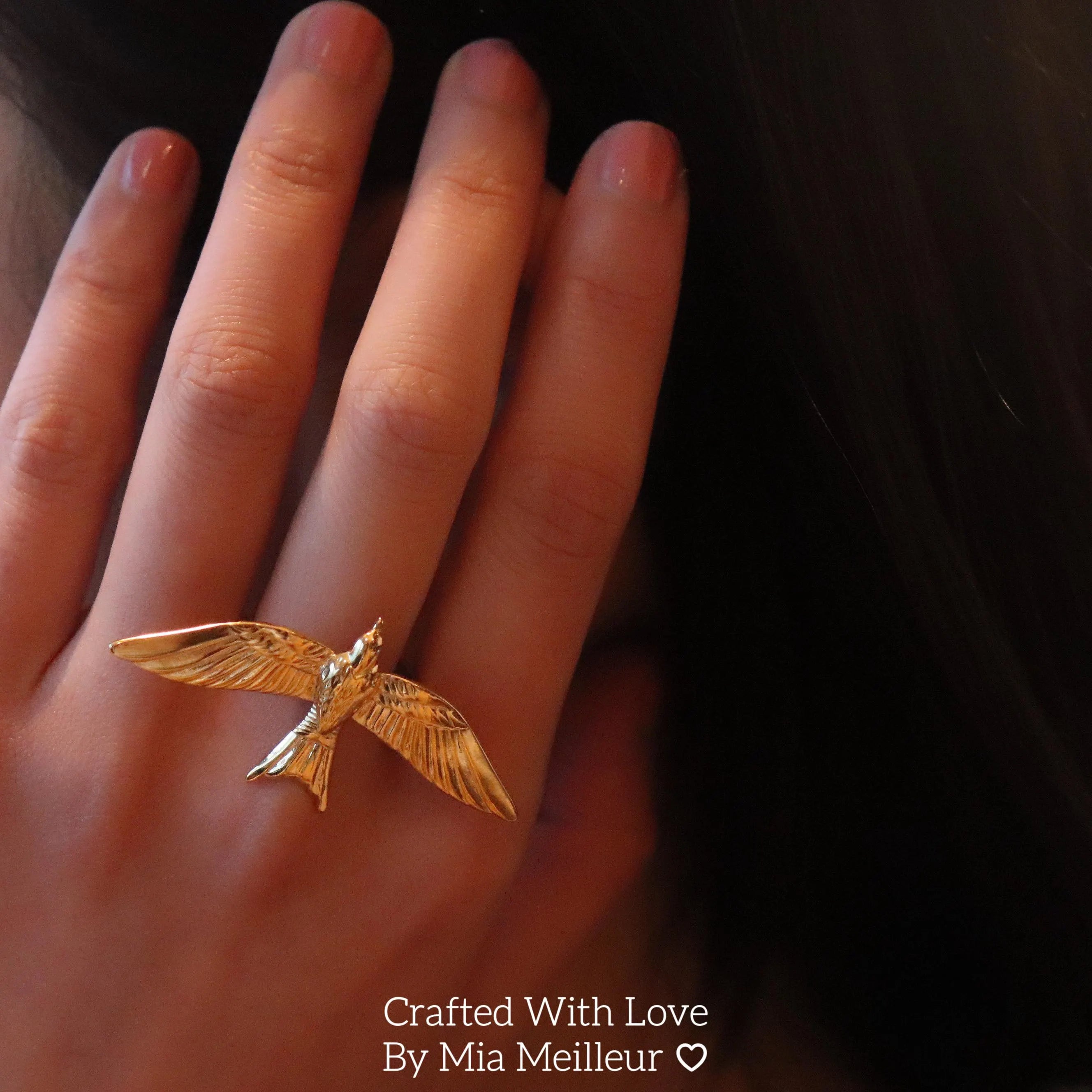 Flying Bird Gold Ring, Bold Statement Ring