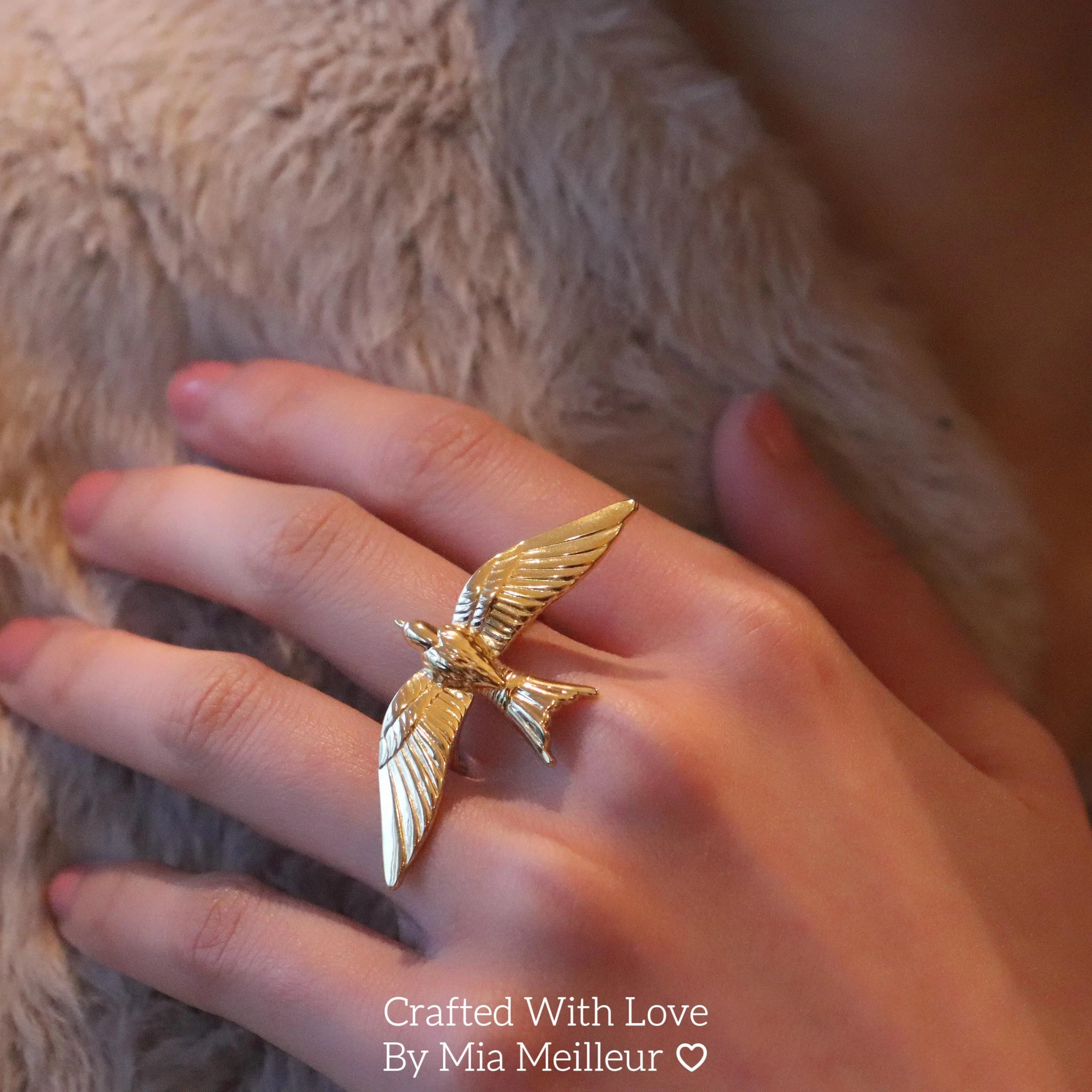 Flying Bird Gold Ring, Bold Statement Ring